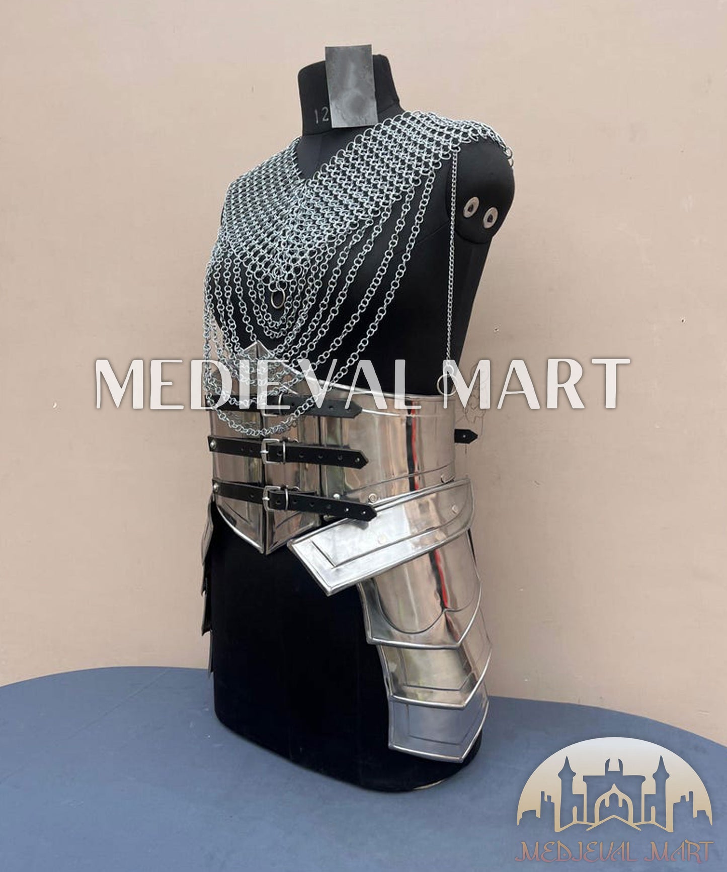 MEDIEVALMART Women’s Silver (MoonFire) Chainmail Frost Belt + Hip Armor