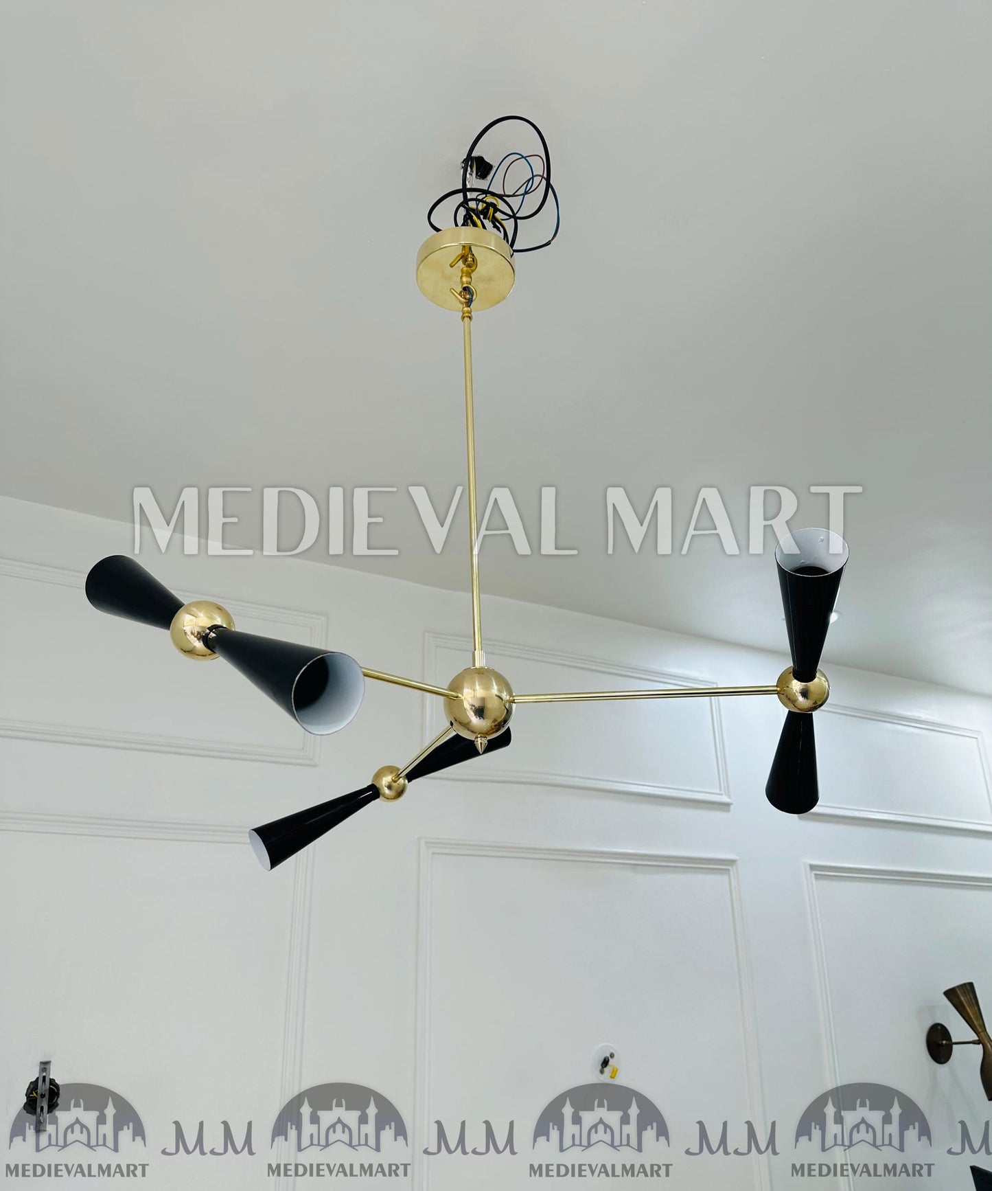 MEDIEVALMART Modern Brass Sputnik 3 Arm Chandelier | Mid Century Stilnovo Style Light Fixture