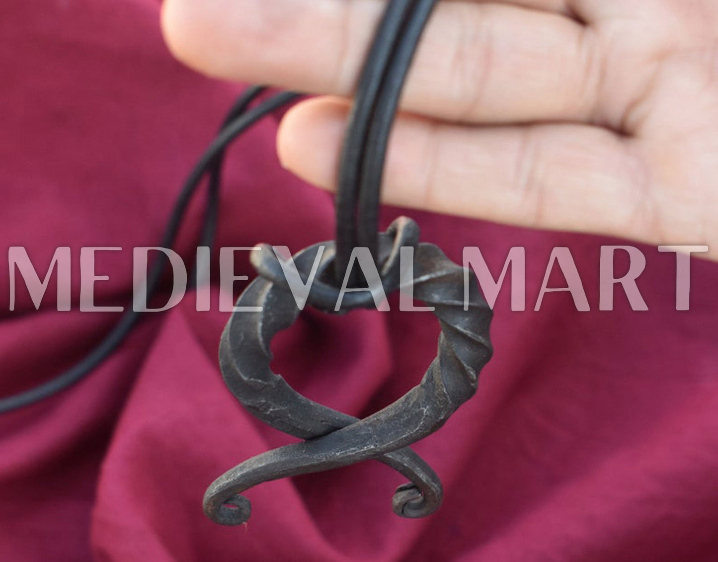 MEDIEVALMART Hand Forged Medieval Twisted Troll Cross Iron Pendent With Leather Cord