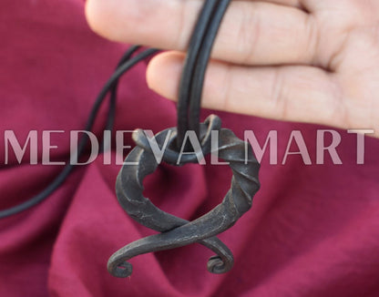 MEDIEVALMART Hand Forged Medieval Twisted Troll Cross Iron Pendent With Leather Cord