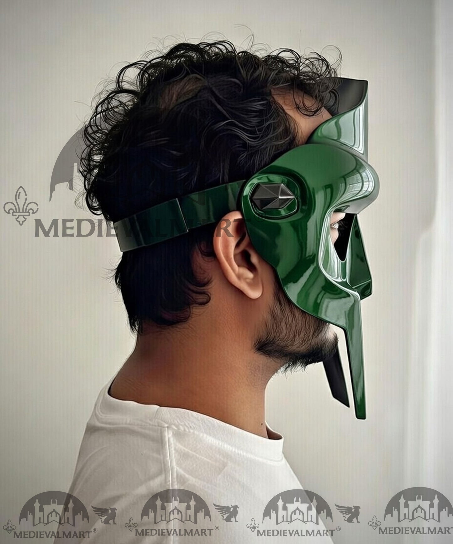 MEDIEVALMART PREMIUM MF DOOM Mask Mad Villain Jade Green Finish Steel Face Armor