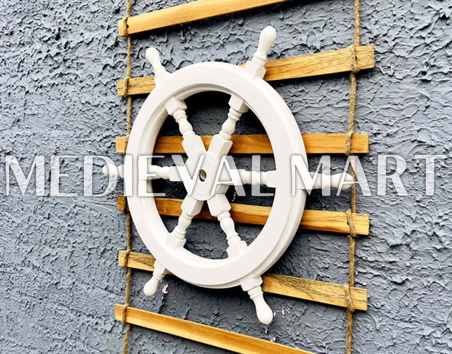 MEDIEVALMART Nautical Ship Wheel White Finish - Personal Engraving Marine Wall Decor
