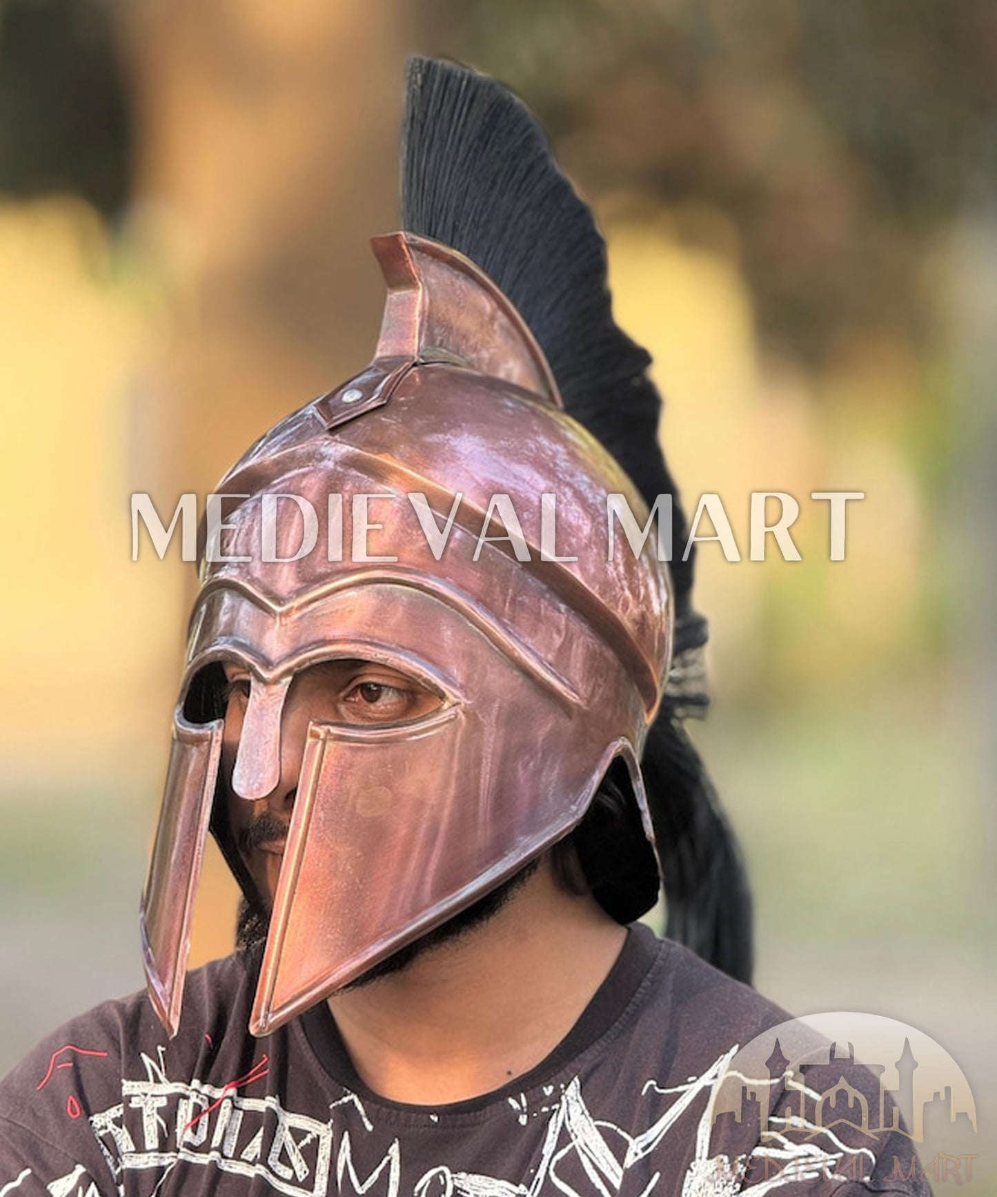 MEDIEVALMART "4th Cen BCE" Greek Hoplites Corinthian Bronze Finish Helmet W/H Free Stand | Greek Props