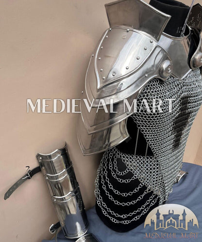 MEDIEVALMART (Isolara Dragonplate) Women’s Armor W/H Silver (Dragonfang) Jesus Chainmail + Arms Armor