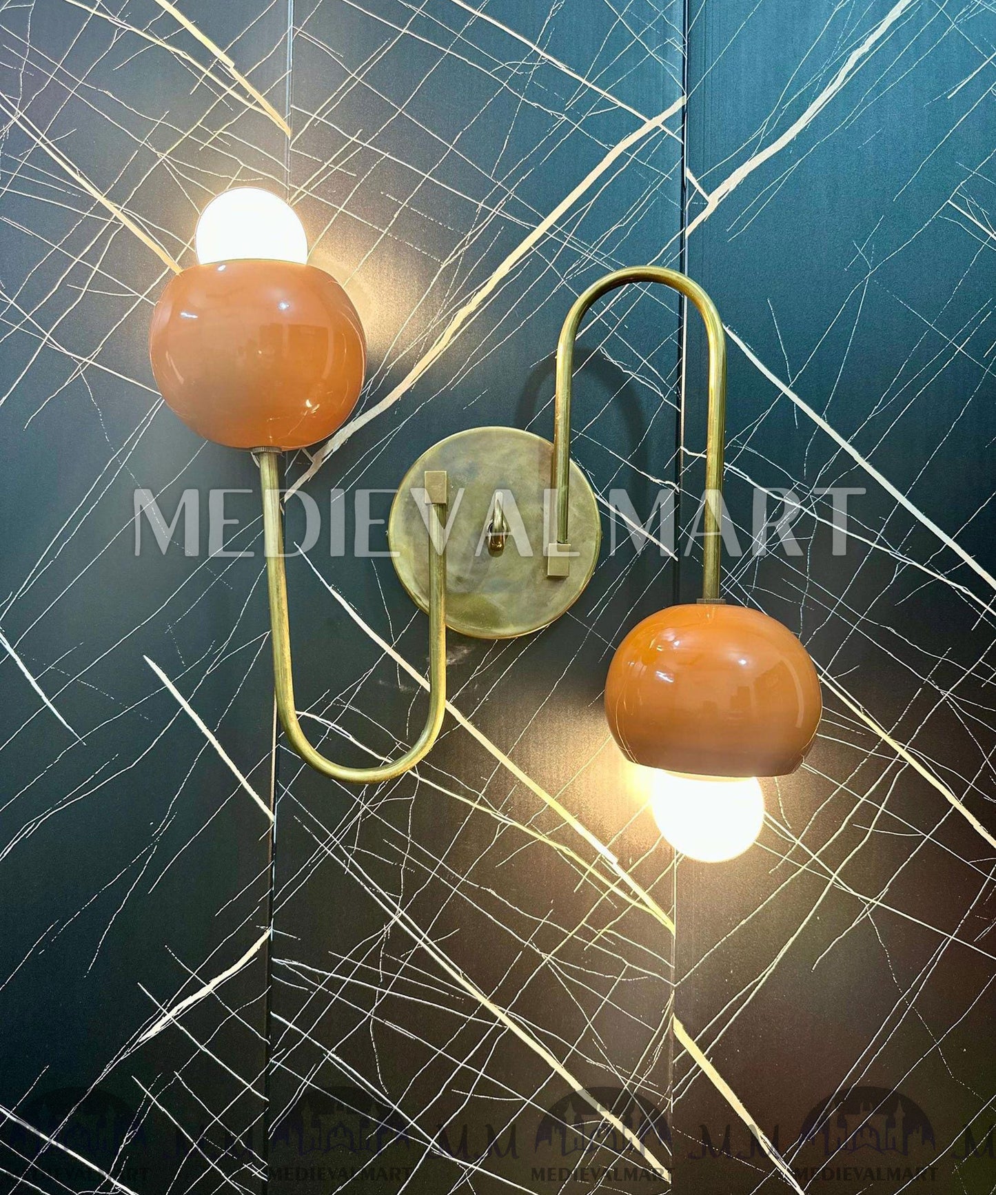 MEDIEVALMART Handmade Brass Wall Lamp: Modern Industrial 2-Ball Sconce