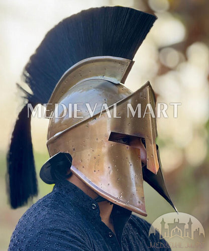 MEDIEVALMART "300" Movie King of Sparta Leonidas Antique Finish Helmet W/H Free Stand | 300 Props