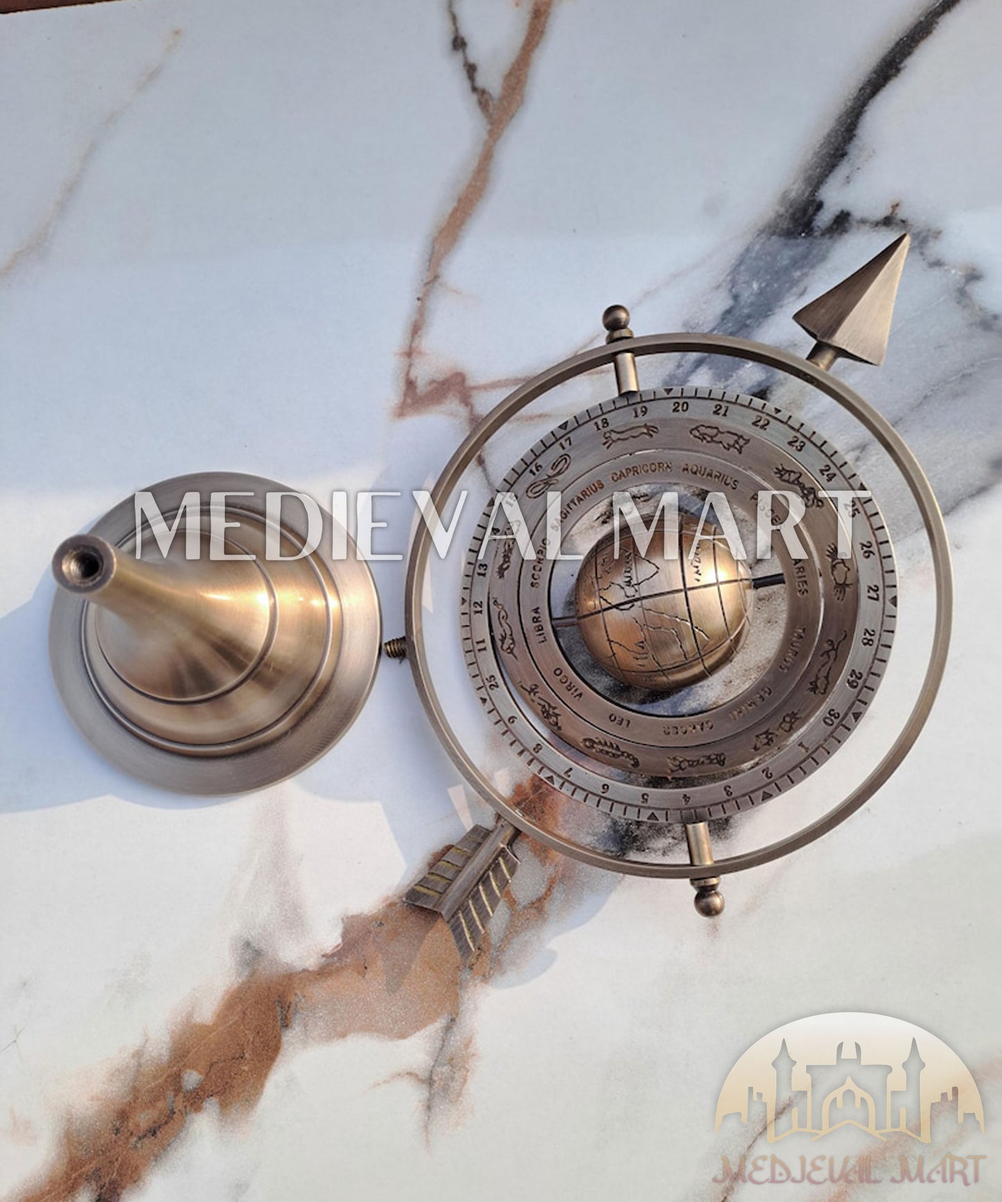 MEDIEVALMART Handmade Brass Armillary Sphere Globe: Antique Celestial Decor Gift for Christmas Day