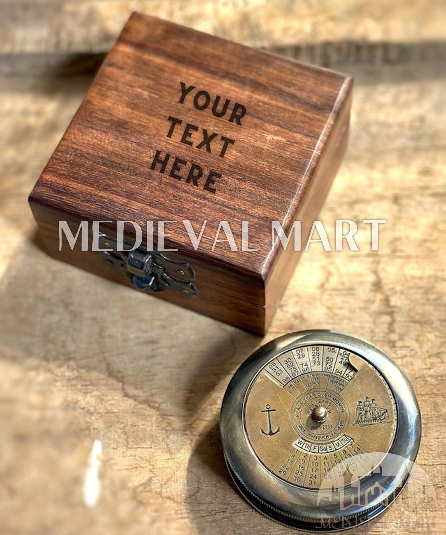 MEDIEVALMART Antique Finish “100 Years Calendar” Engraved Compass W/H “VintageVault” Case | Gift For Dad, Gift For Mom