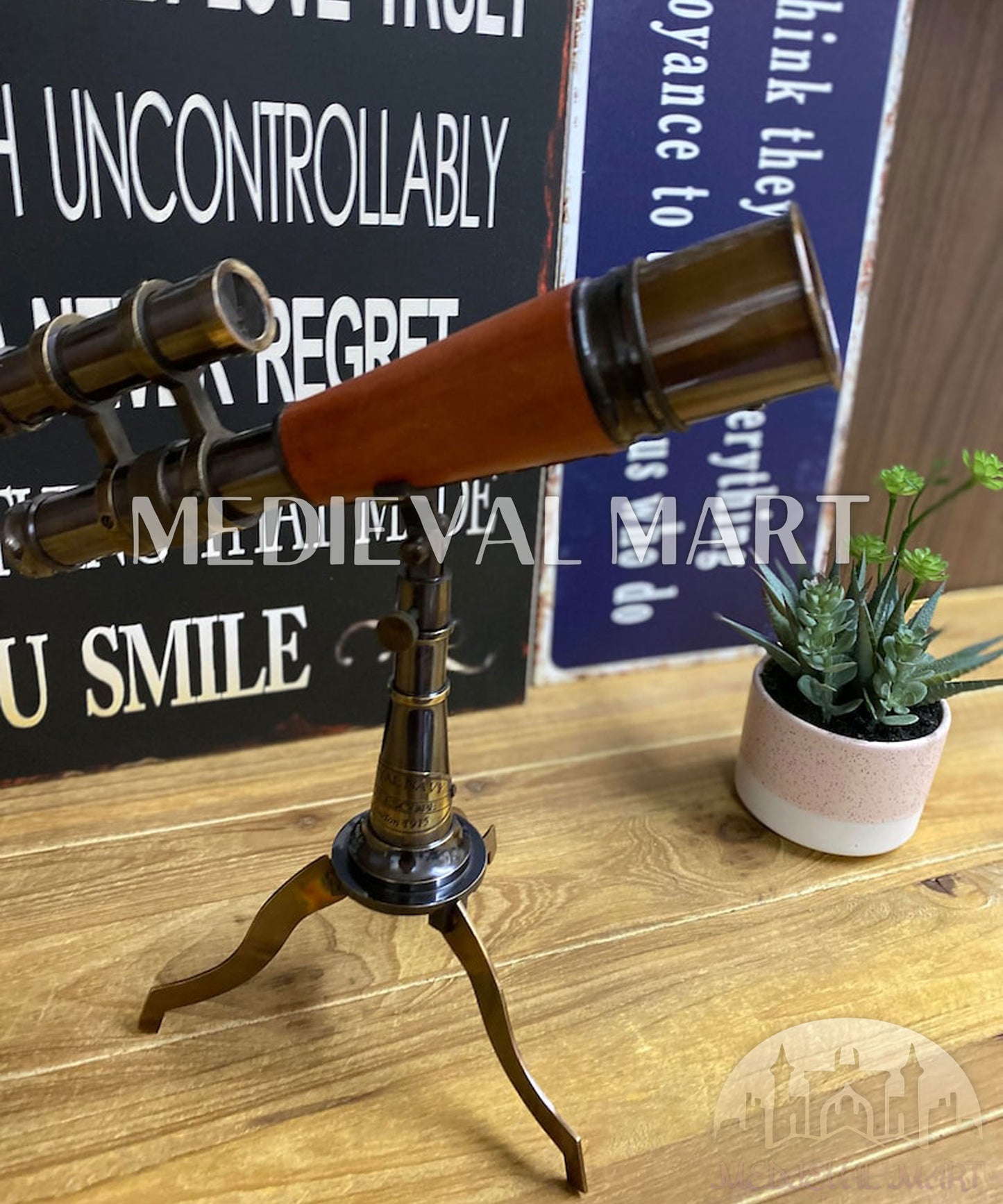 MEDIEVALMART Nautical Handmade Brass Telescope on a Metal Stand Decorative Gift for Dad
