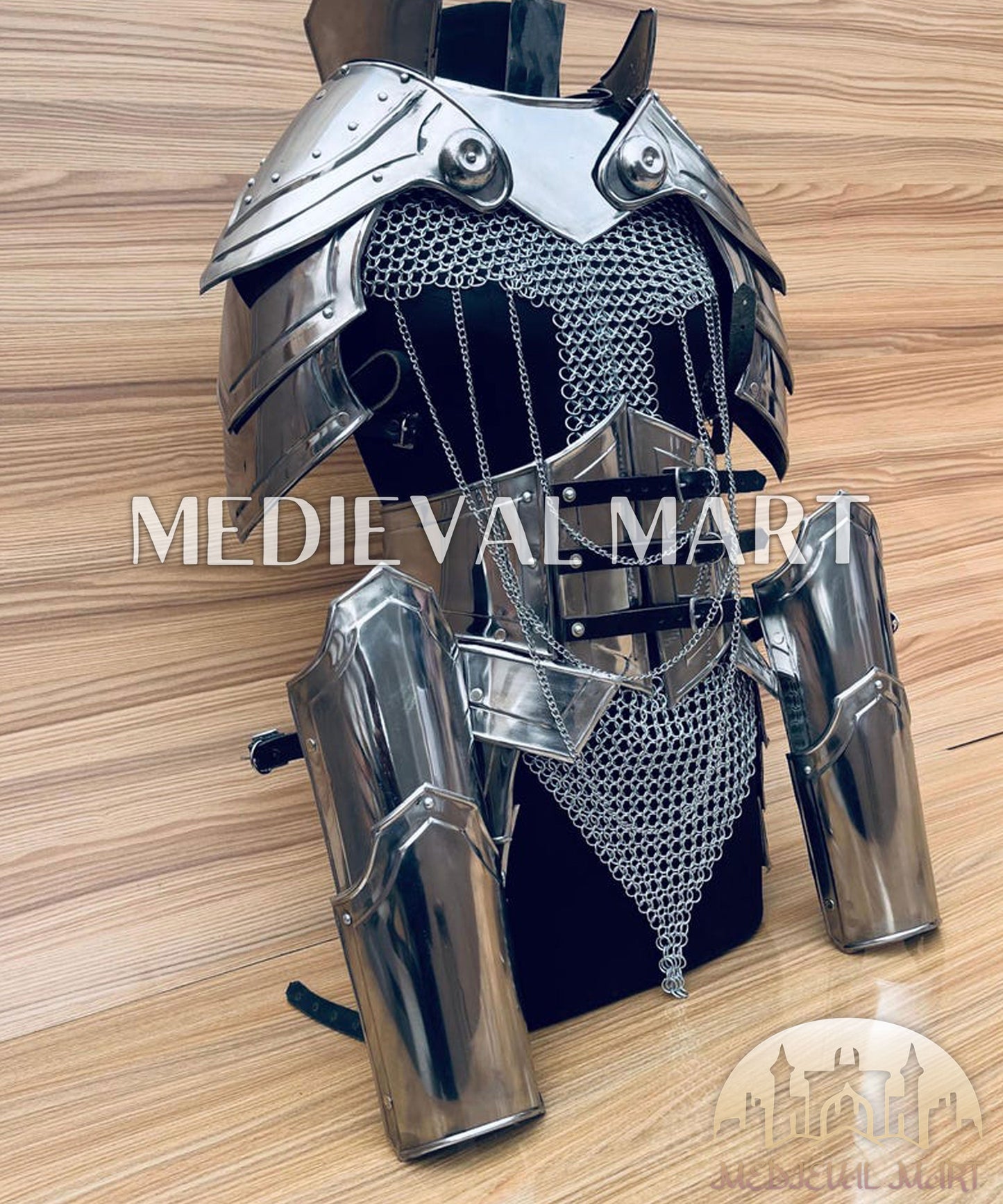MEDIEVALMART (Isolara Dragonplate) Women’s Armor W/H  (MoonFire) Chainmail + Frost Belt + Arms Armor