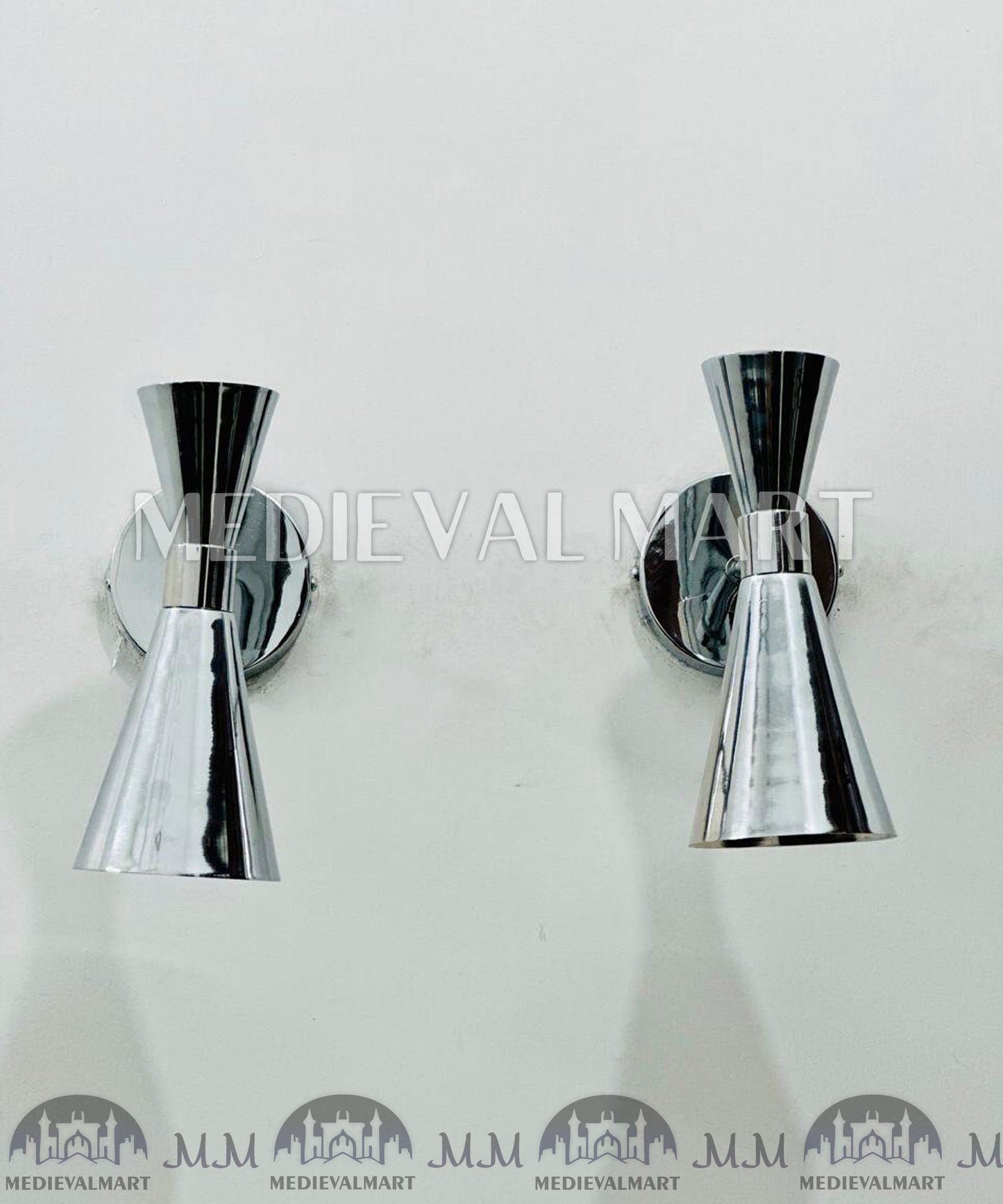 MEDIEVALMART Italian Diabolo Wall Sconces: Chrome Brass Wall Lights (Pair)