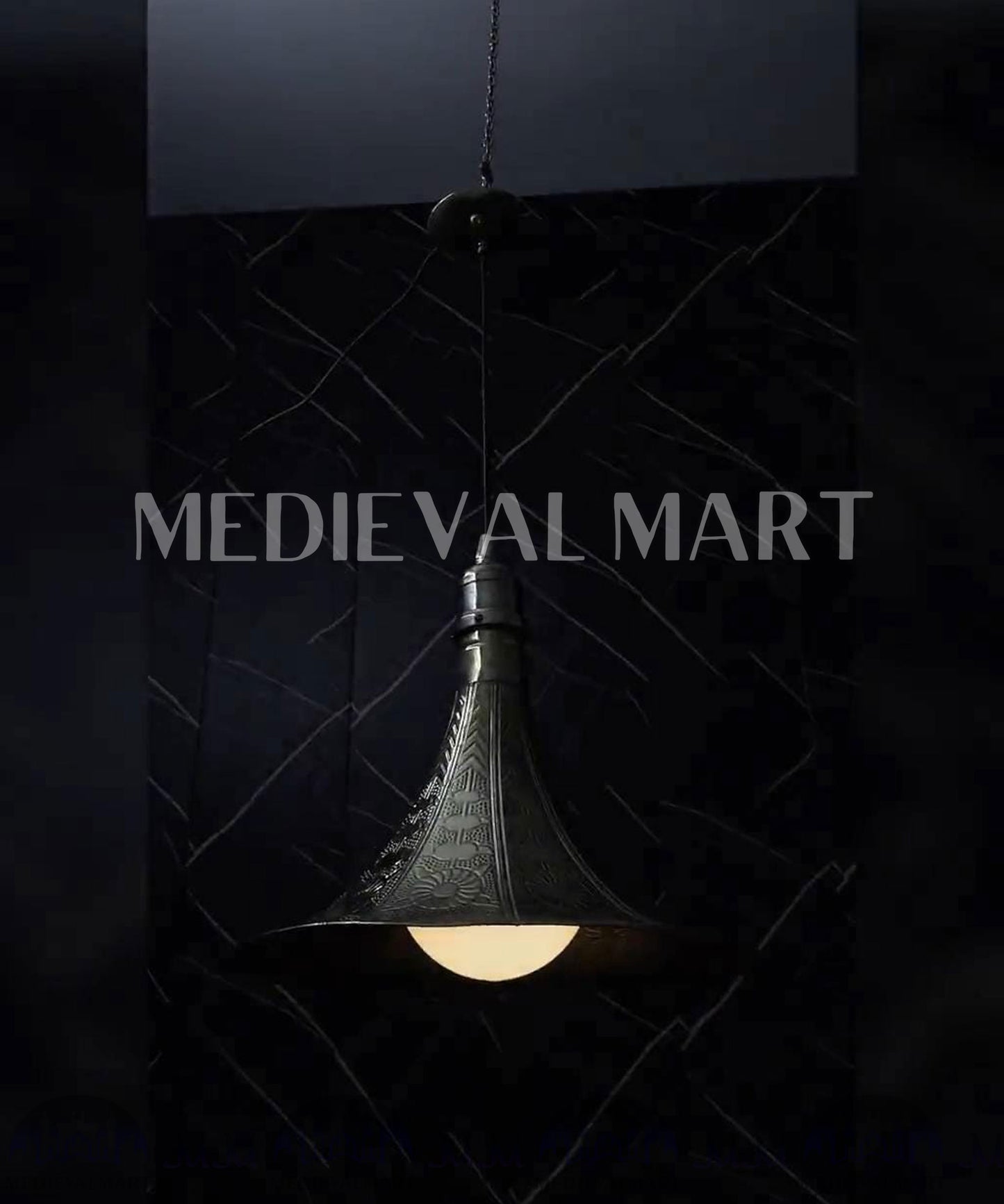 MEDIEVALMART Handcrafted Custom Brass Horn Pendant Light: Modern Glass Hanging Lighting