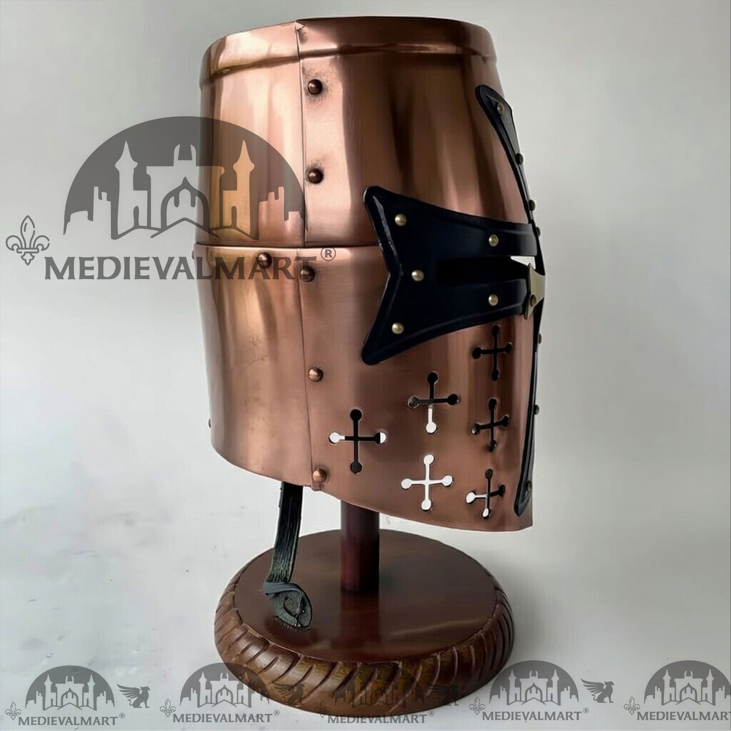MEDIEVALMART Special Templar Crusader Knight Copper Finish Helmet W/H Free Stand