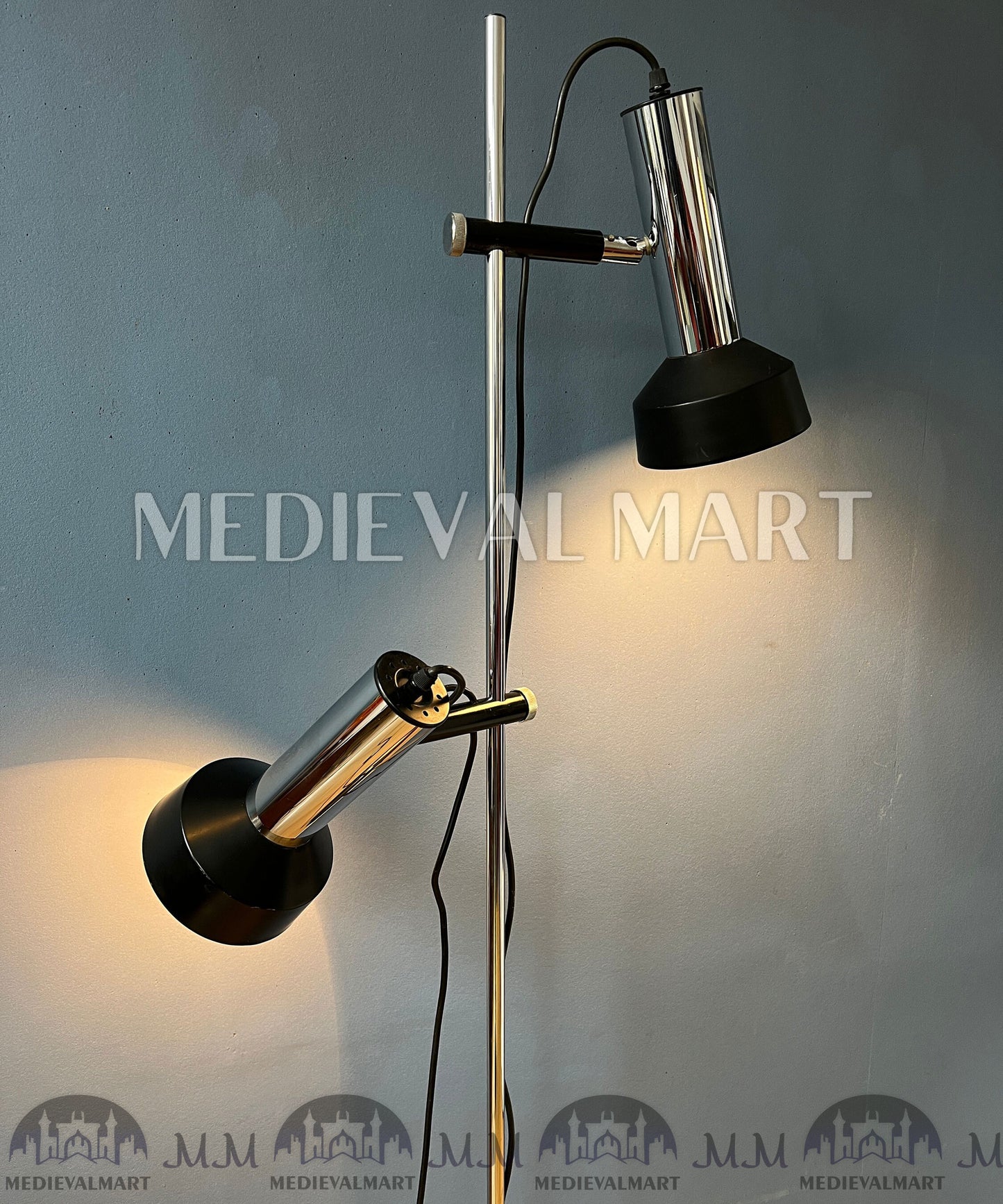 MEDIEVALMART Mid Century Italian Floor Lamp with Two Black/Chrome Spots