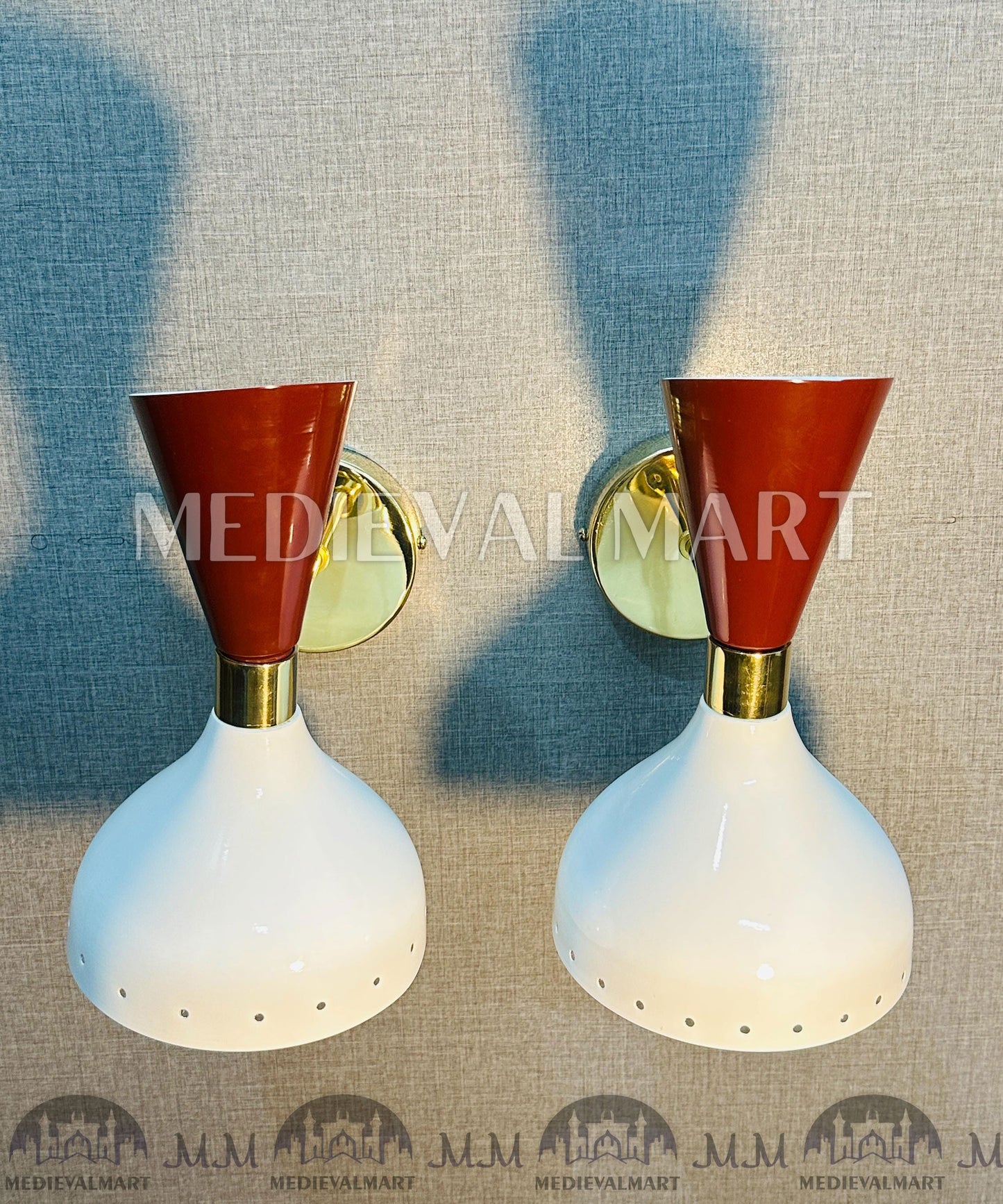 MEDIEVALMART Mid Century Italian Diabolo Wall Sconce: Handmade Brass Vanity Light