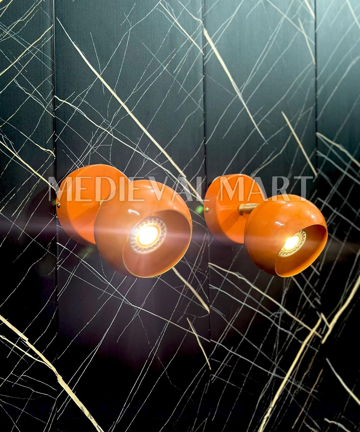 MEDIEVALMART Handcrafted Brass Wall Sconce: Orange Mid-Century Modern Bedside Light