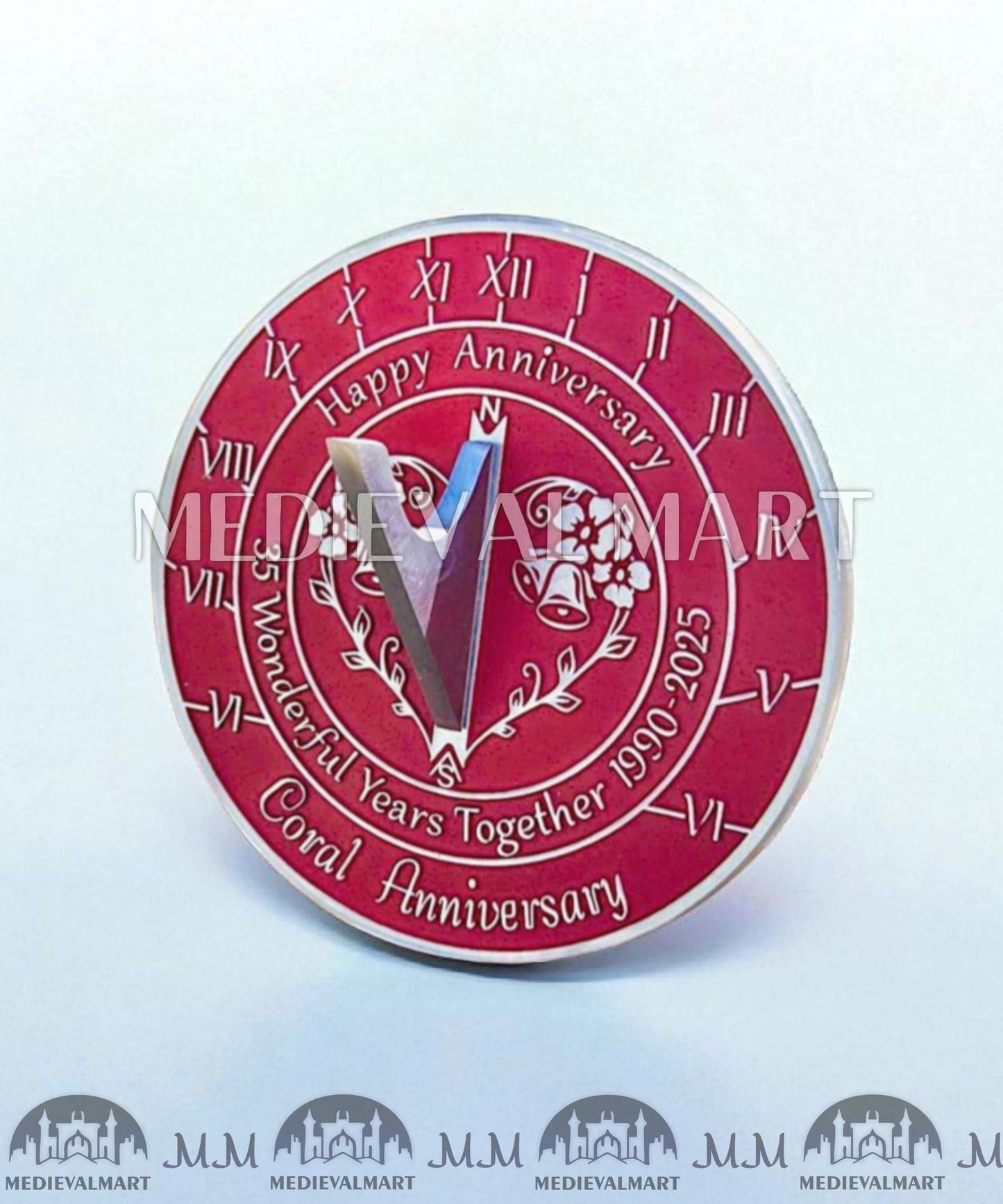 MEDIEVALMART 35th "Wonderful Years" Coral Anniversary Sundial Clock Best Gift For Anniversary Day