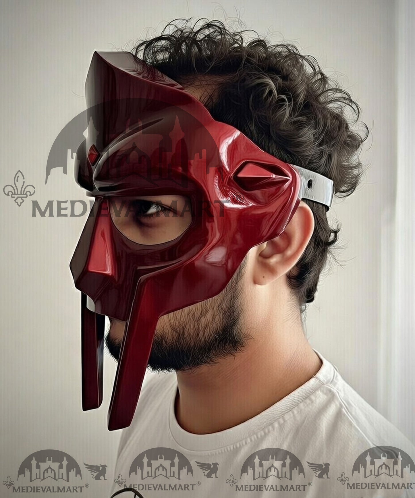 MEDIEVALMART PREMIUM MF DOOM Mask Mad Villain Maroon Red Finish Steel Face Armor