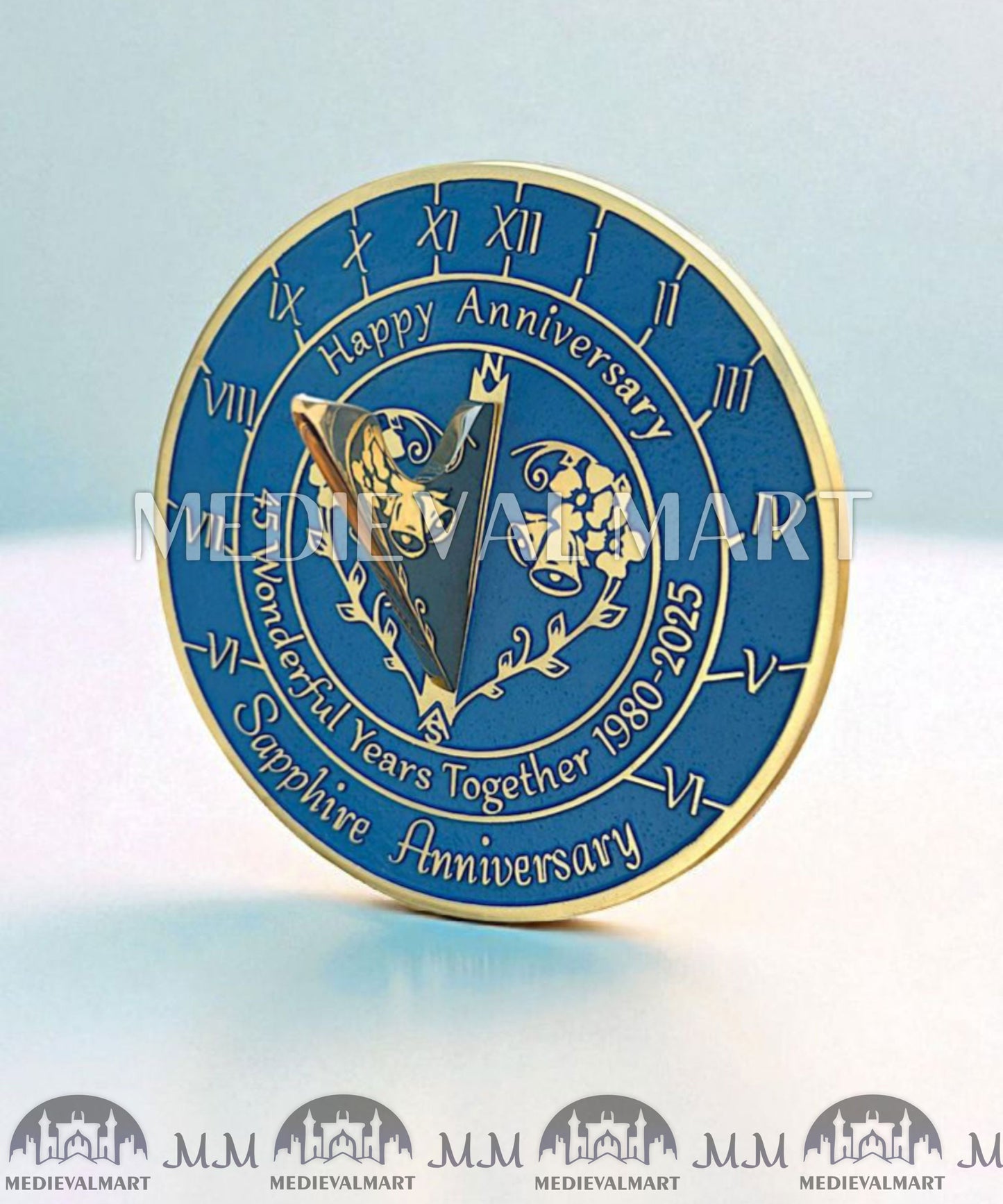 MEDIEVALMART 45th "Wonderful Years" Sapphire Anniversary Sundial Clock Best Gift For Anniversary Day