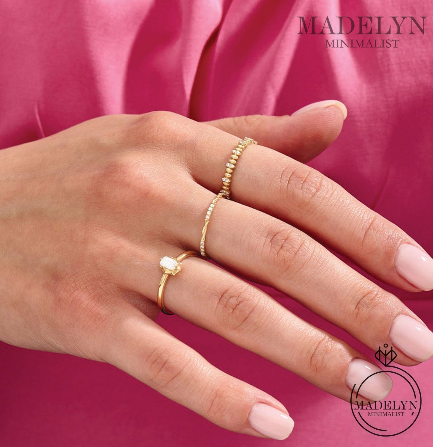 MADELYN MINIMALIST 14k Solid Gold Baguette Dainty Solitaire Engagement Ring for Women | Gift For Her Birthday