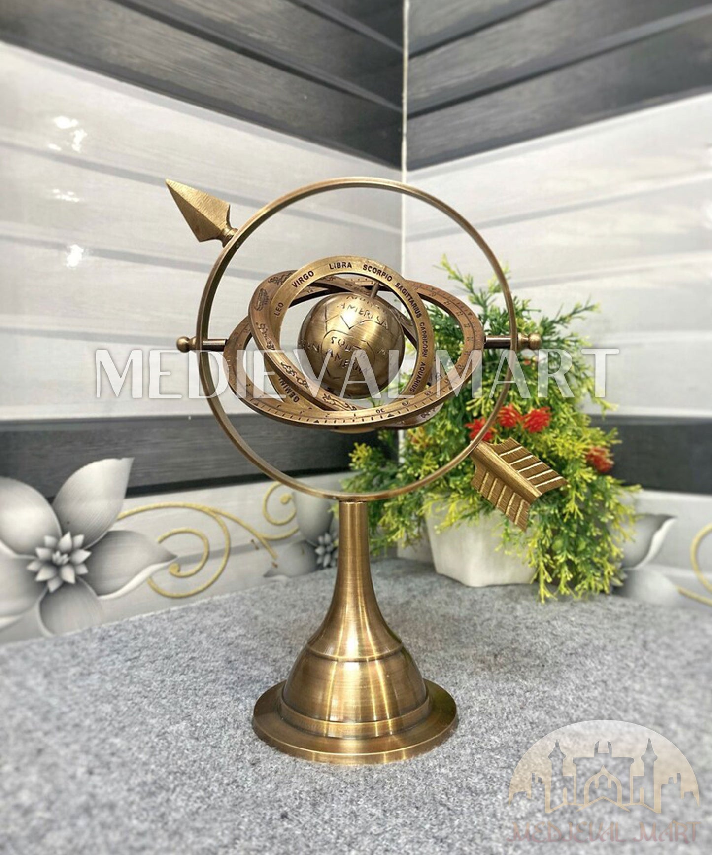 MEDIEVALMART Nautical Maritime Armillary Celestial Desk Solid Brass Globe | Christmas Gifts, Gift for Dad, Gift for Mom