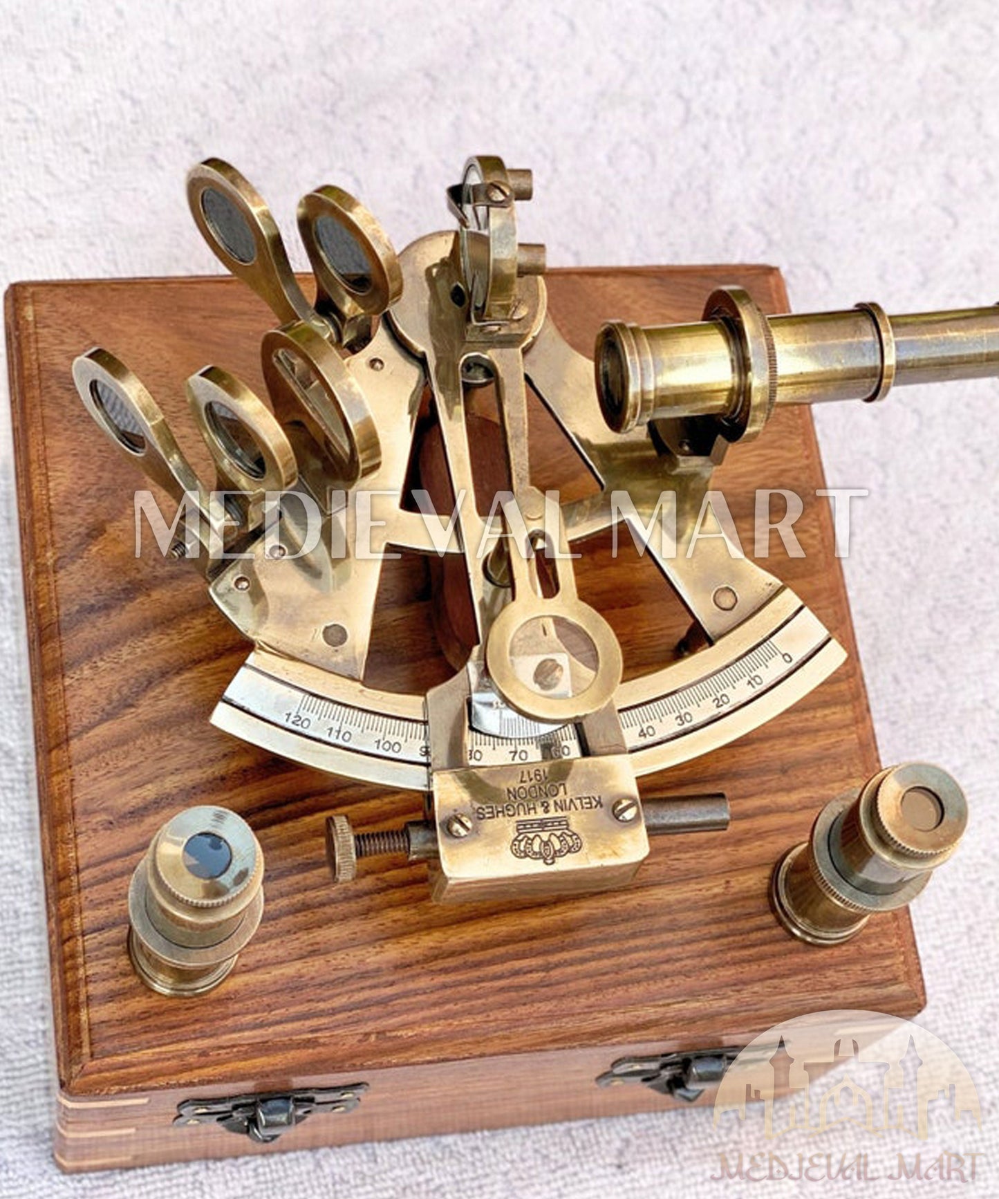 MEDIEVALMART Nautical Vintage Antique Brass Nautical Sextant W/H Wooden Box | Maritime Navigation Instrument, Christmas Gifts