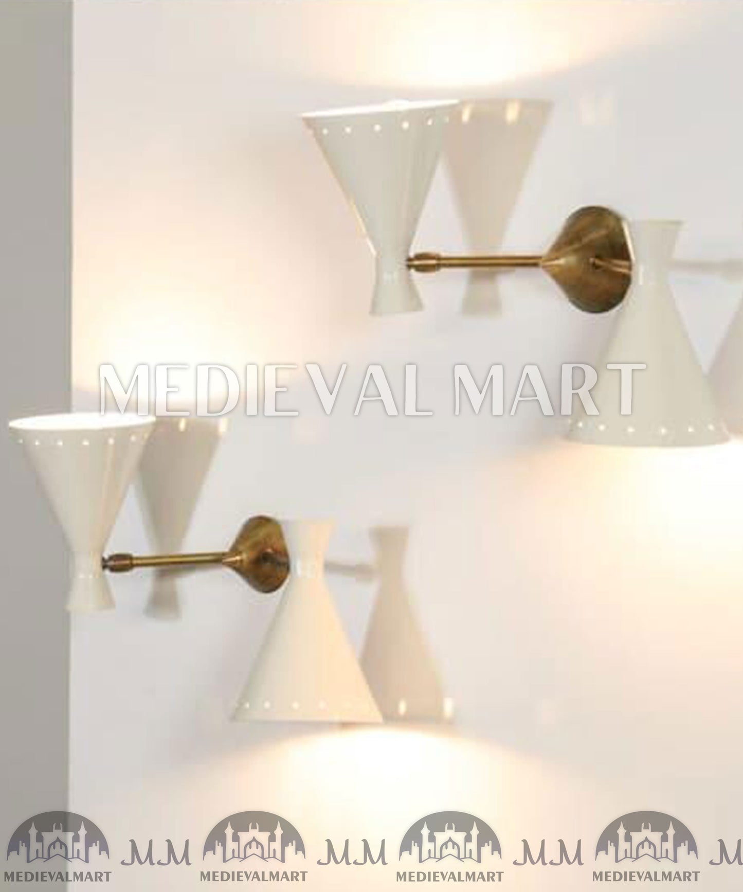 MEDIEVALMART Pair of Italian Beige Double Wall Lights: White Lamp Wall Decor