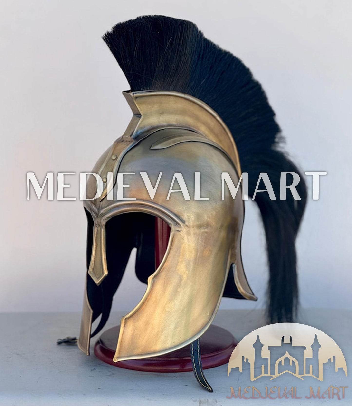 MEDIEVALMART "Achilles" Gold Finish Trojan Warrior Helmet W/H Free Stand | Troy Props