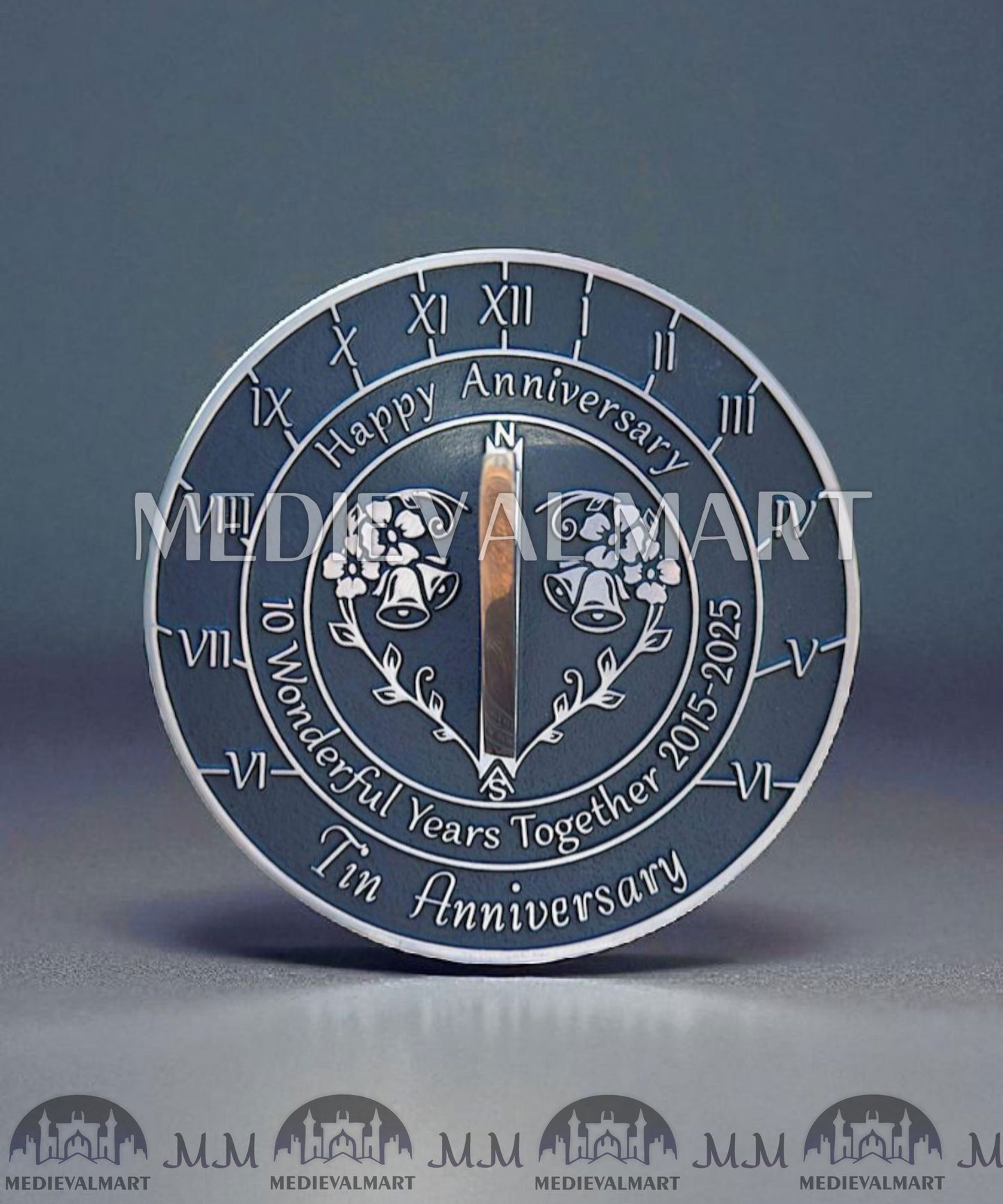 MEDIEVALMART 10th "Wonderful Years" Tin Anniversary Sundial Clock Best Gift For Anniversary Day