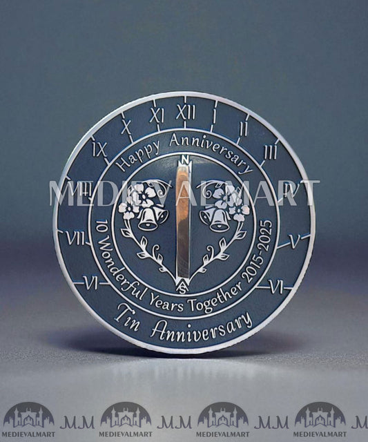 MEDIEVALMART 10th "Wonderful Years" Tin Anniversary Sundial Clock Best Gift For Anniversary Day