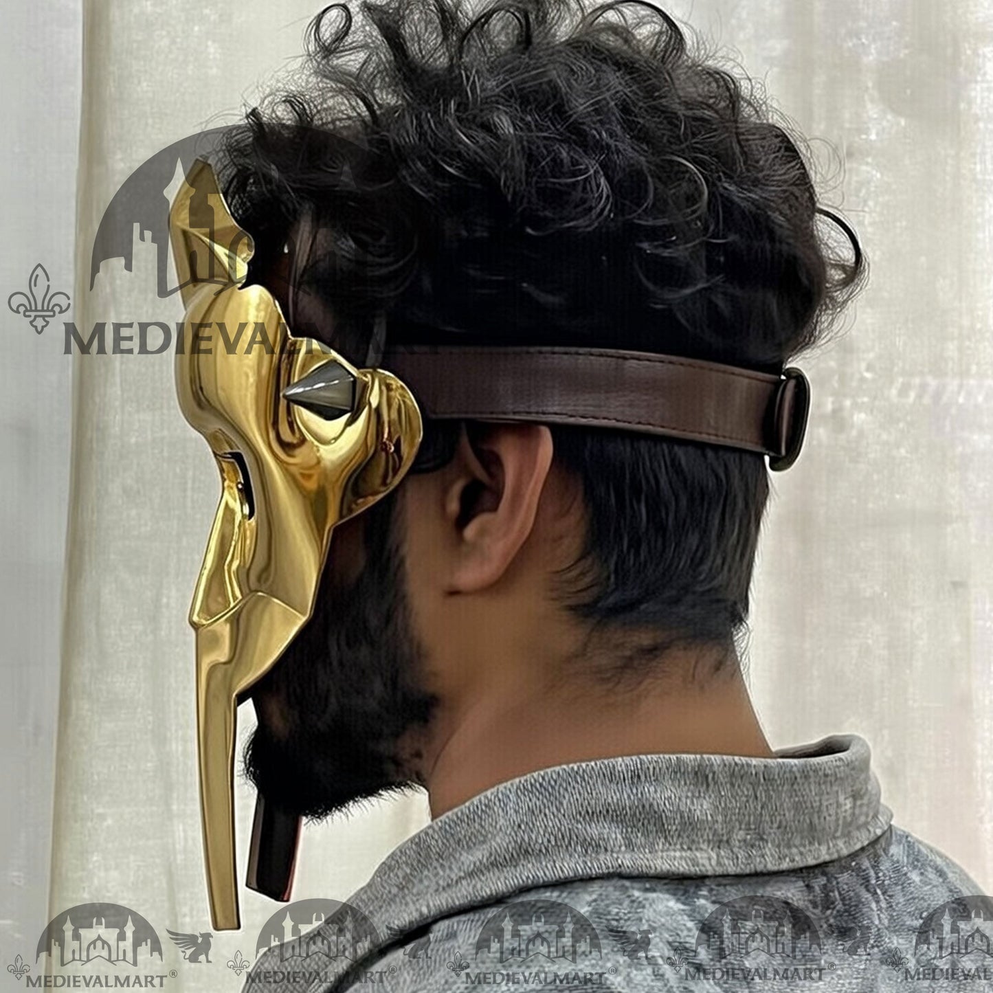 MEDIEVALMART PREMIUM MF DOOM Mask Mad Villain Gold Finish Steel Face Armor