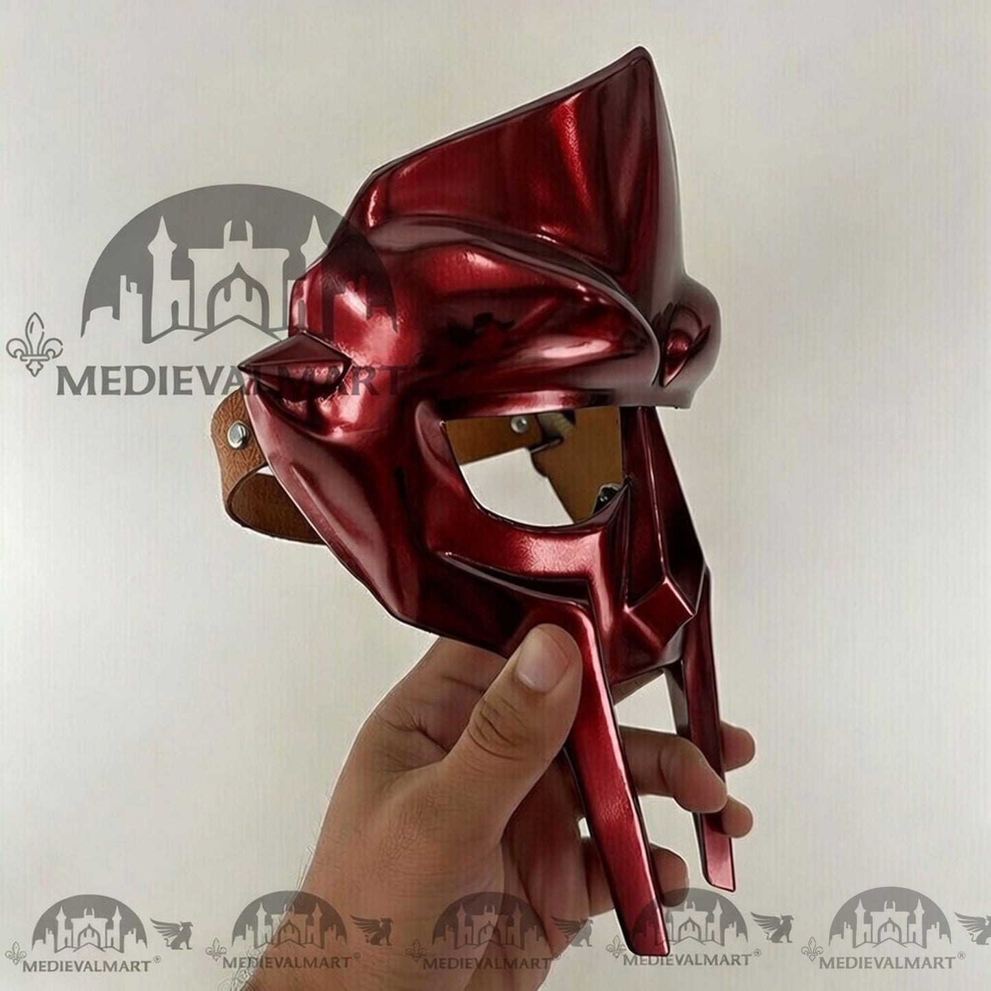 MEDIEVALMART MF DOOM Mask Mad-villain Red Finish Steel Face Armor