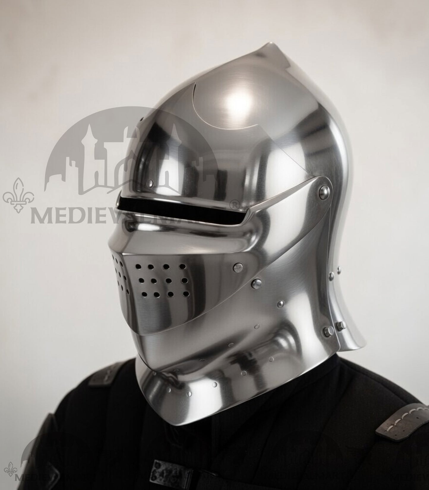 MEDIEVALMART Gothic Armet Helmet – Medieval Full Face Steel Helmet for LARP & Reenactment