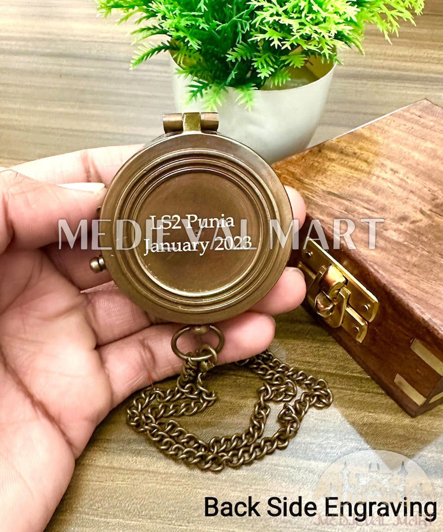 MEDIEVALMART Nautical 100 Years Colander Pirates Compass Gold Finish W/H Leather Case | Gift For Dad