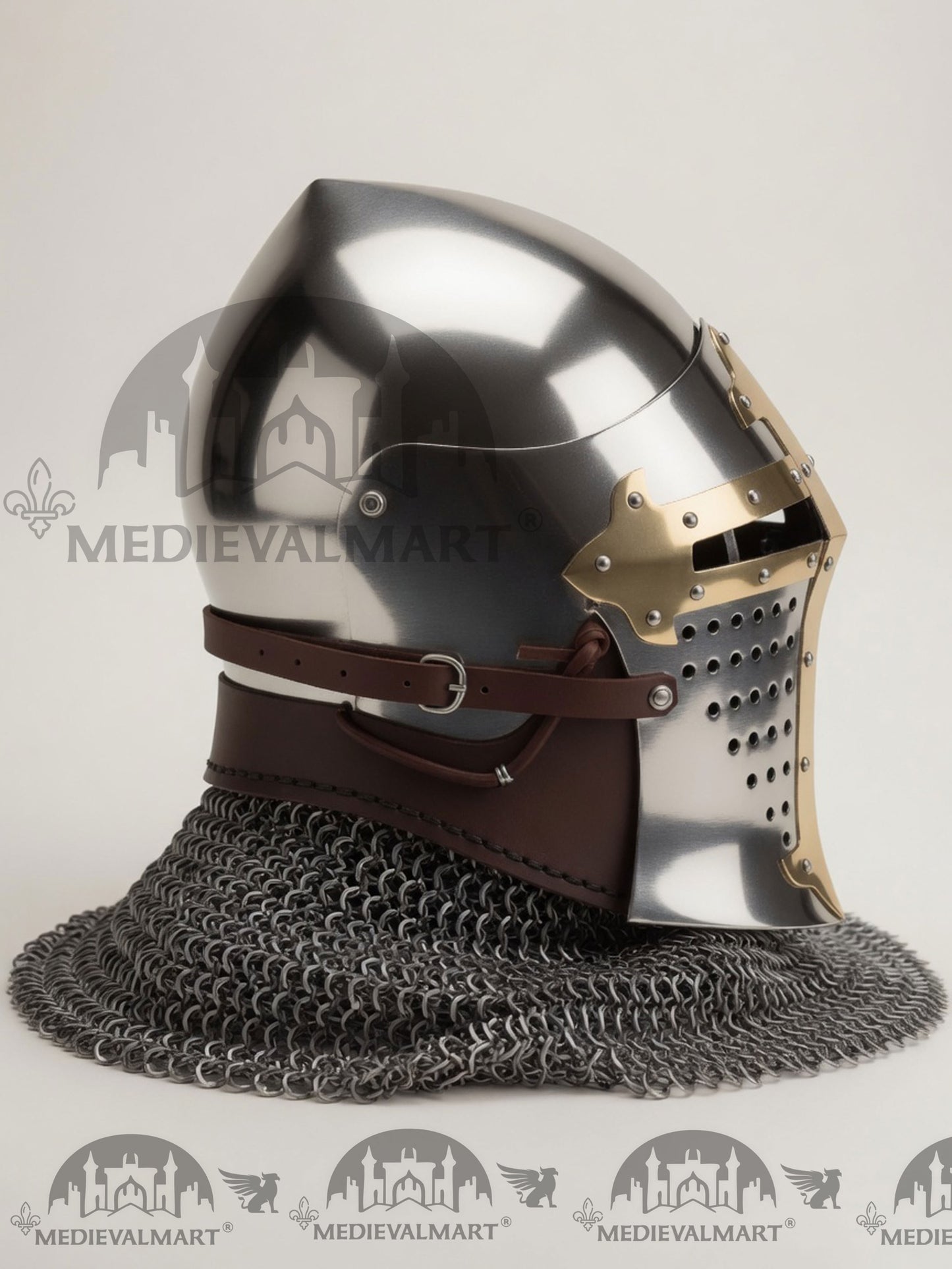MEDIEVALMART Casque de chevalier Buhurt européen médiéval ROA avec décorations dorées