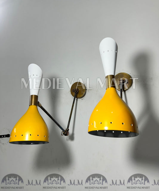 MEDIEVALMART Mid Century Modern Brass Diabolo Wall Sconce - Italian Design