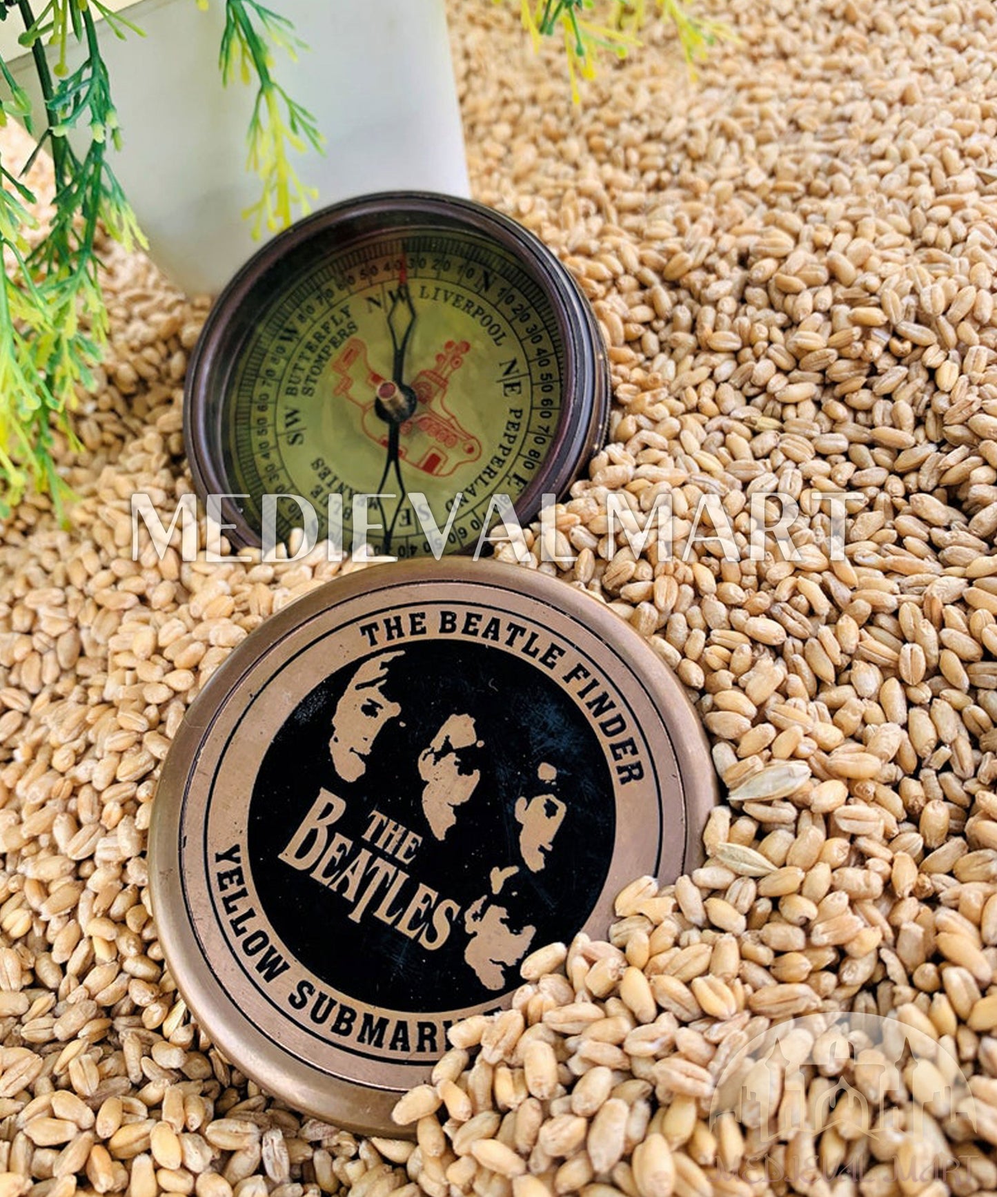 MEDIEVALMART Nautical Vintage The Beatles Custom Working Compass Antique Finish W/H Leather Case | Gift For Mom & Dad