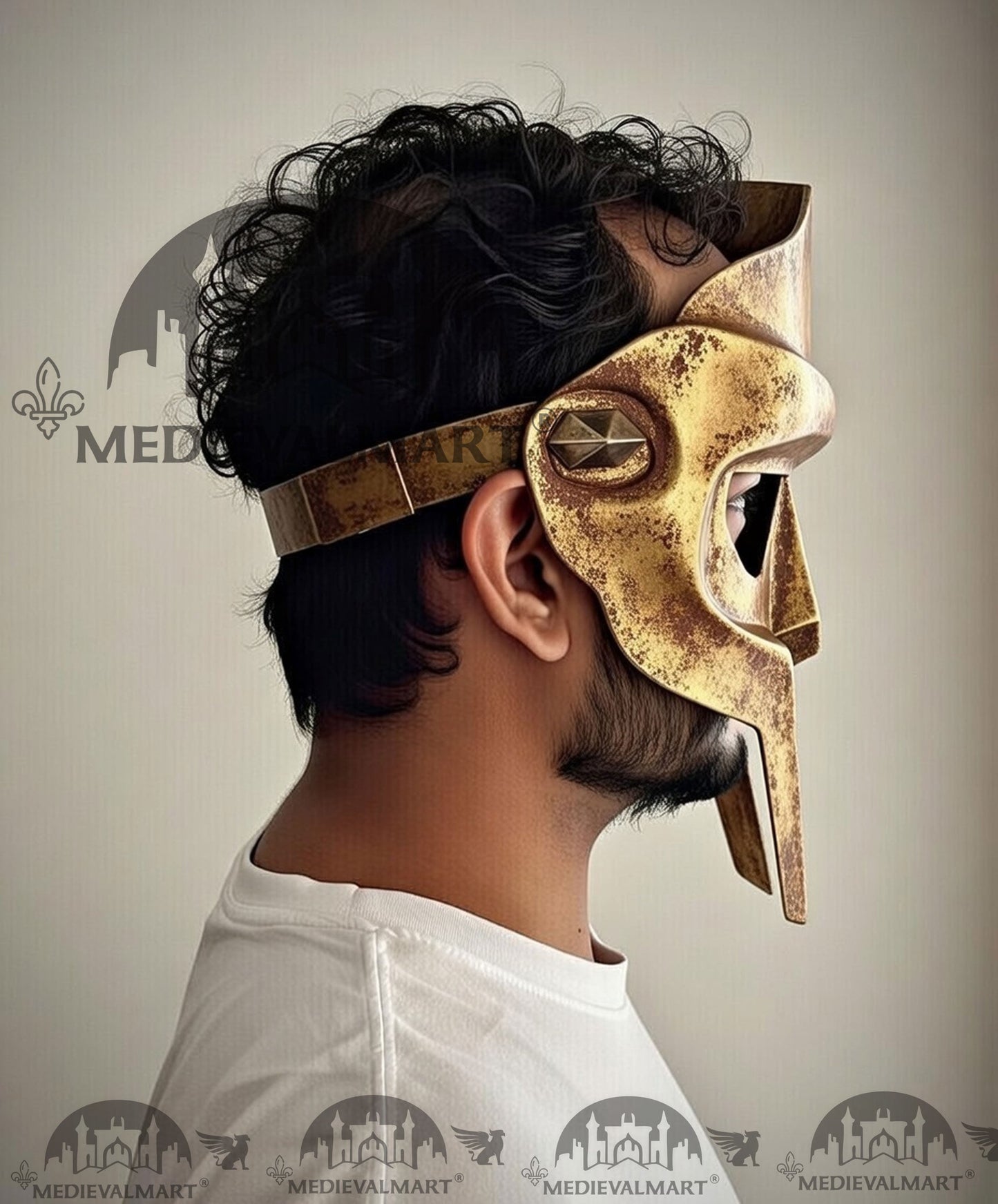 MEDIEVALMART PREMIUM MF DOOM Mask Mad Villain Gold Rusted Finish Steel Face Armor