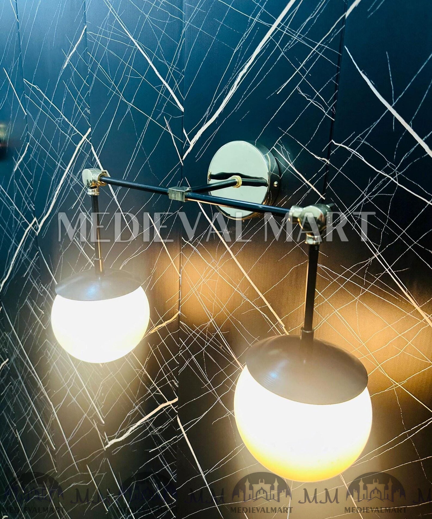 MEDIEVALMART Handcrafted Brass Two-Globe Vanity Light: Modern Bathroom Lighting