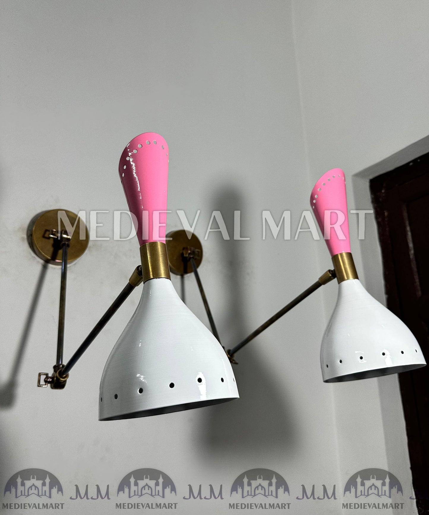 MEDIEVALMART Mid Century Brass Diabolo Wall Sconce: Adjustable Reading Lamp