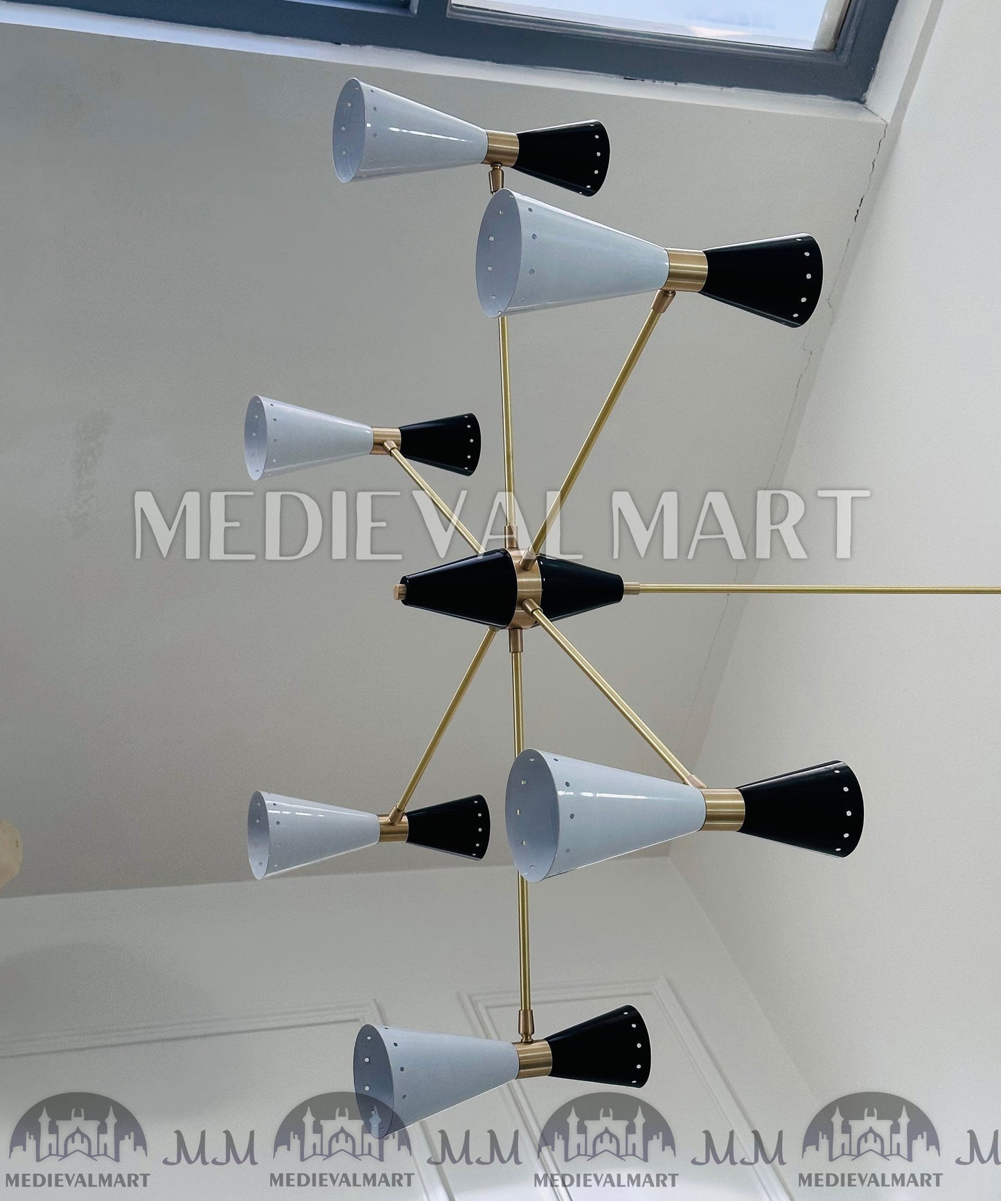 MEDIEVALMART Italian Handcrafted Brass Sputnik Chandelier Modern Stilnovo Light Fixture