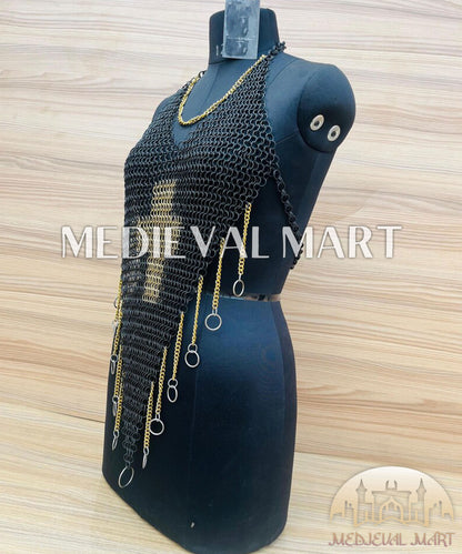 MEDIEVALMART Women’s Black (Dragonfang) Jesus Chainmail Armor W/H Skirt