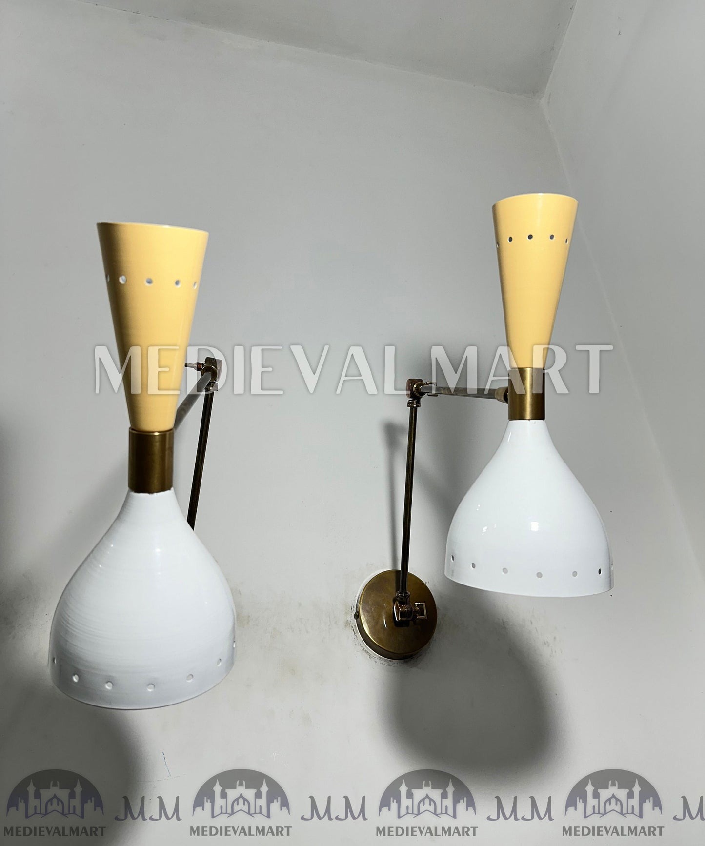 MEDIEVALMART Mid Century Italian Brass Wall Sconce Pair: Adjustable Reading Lamp