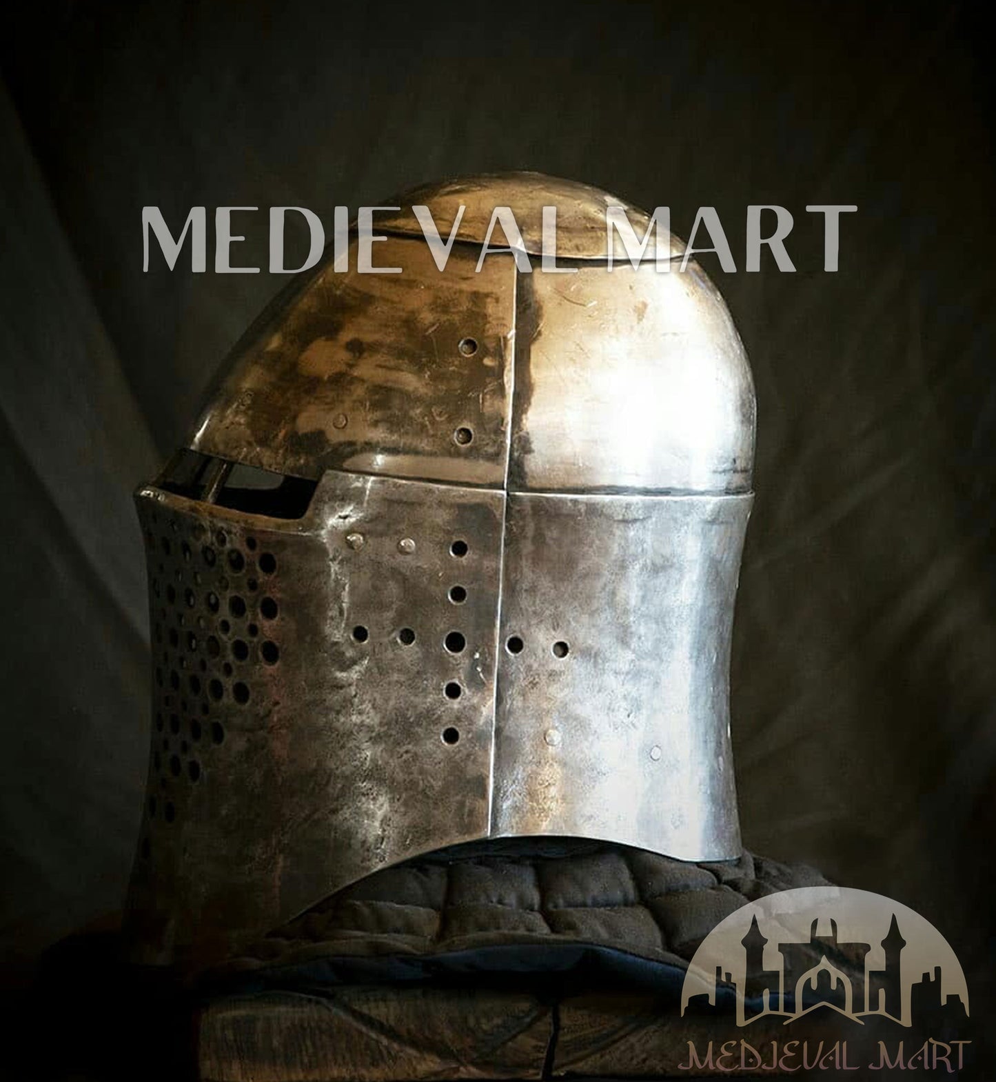 MEDIEVALMART The Great Alexander Hard Steel Edition War Damage Helmet on full Size