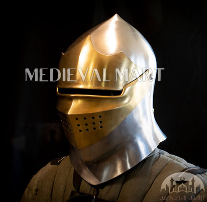 MEDIEVALMART Medieval European knight Closed Griffon Helmet W/H Brass Face Mask