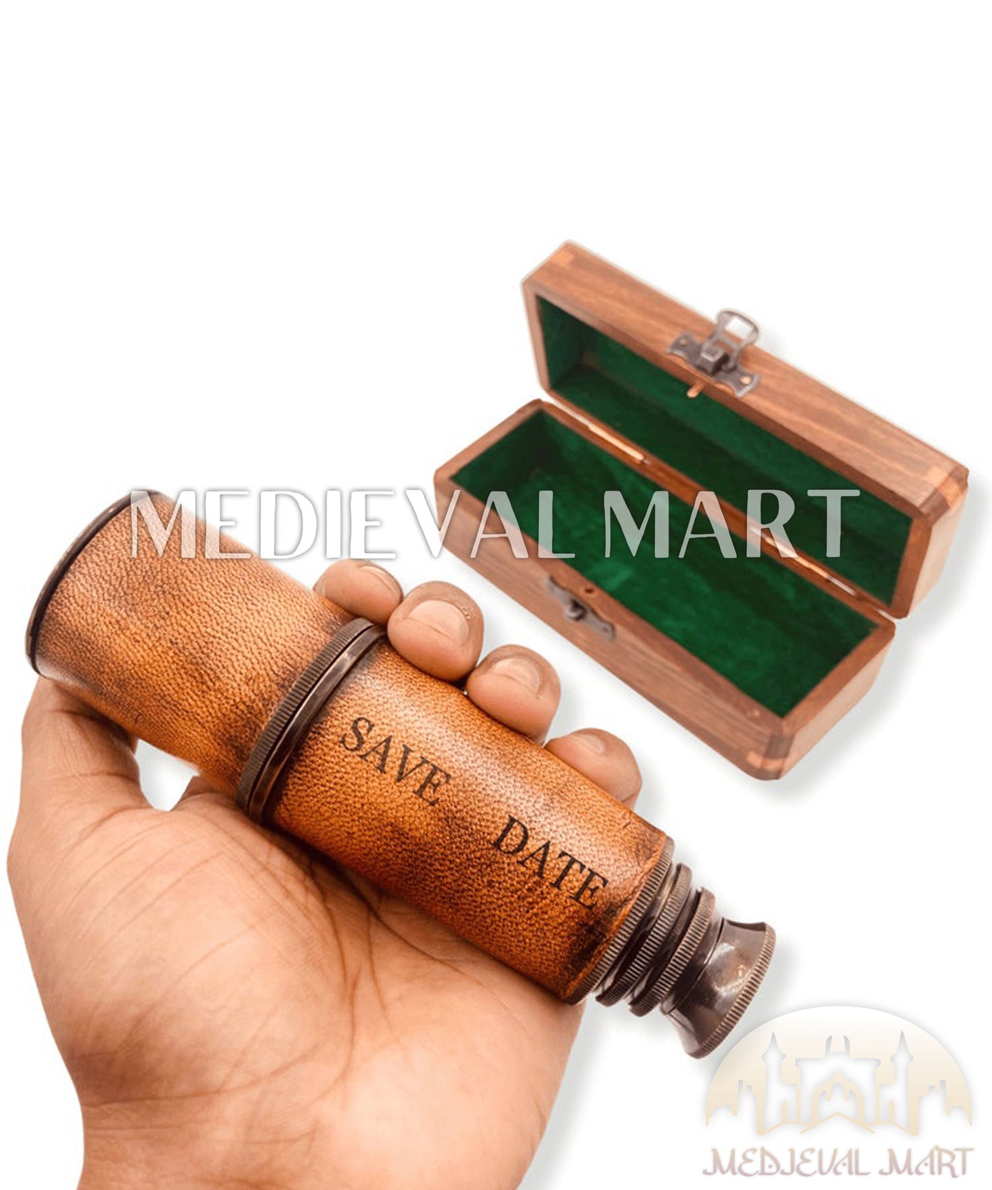 MEDIEVALMART Antique Style Black Brass Marine Telescope With Leather Box Gift for Mom