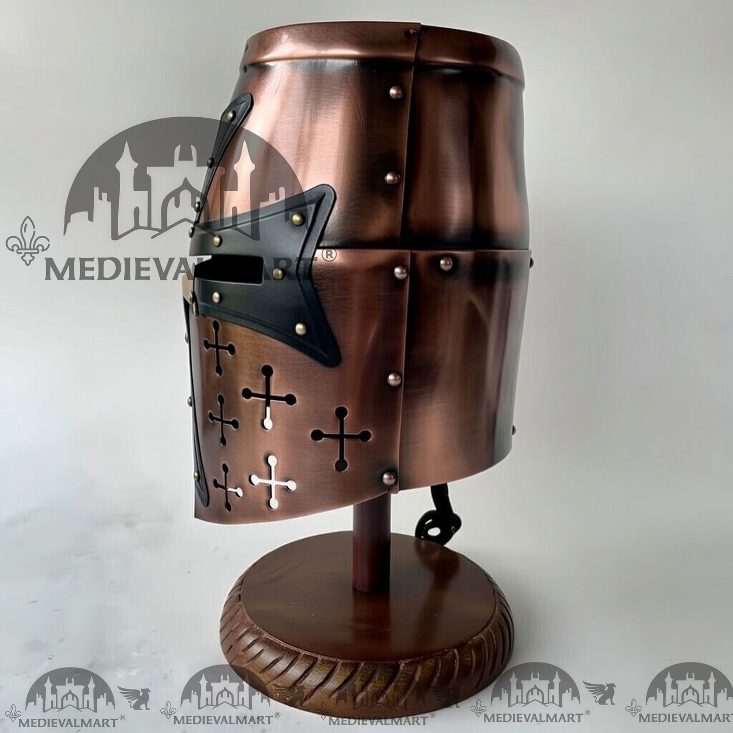 MEDIEVALMART Special Templar Crusader Knight Antique Copper Finish Helmet W/H Free Stand