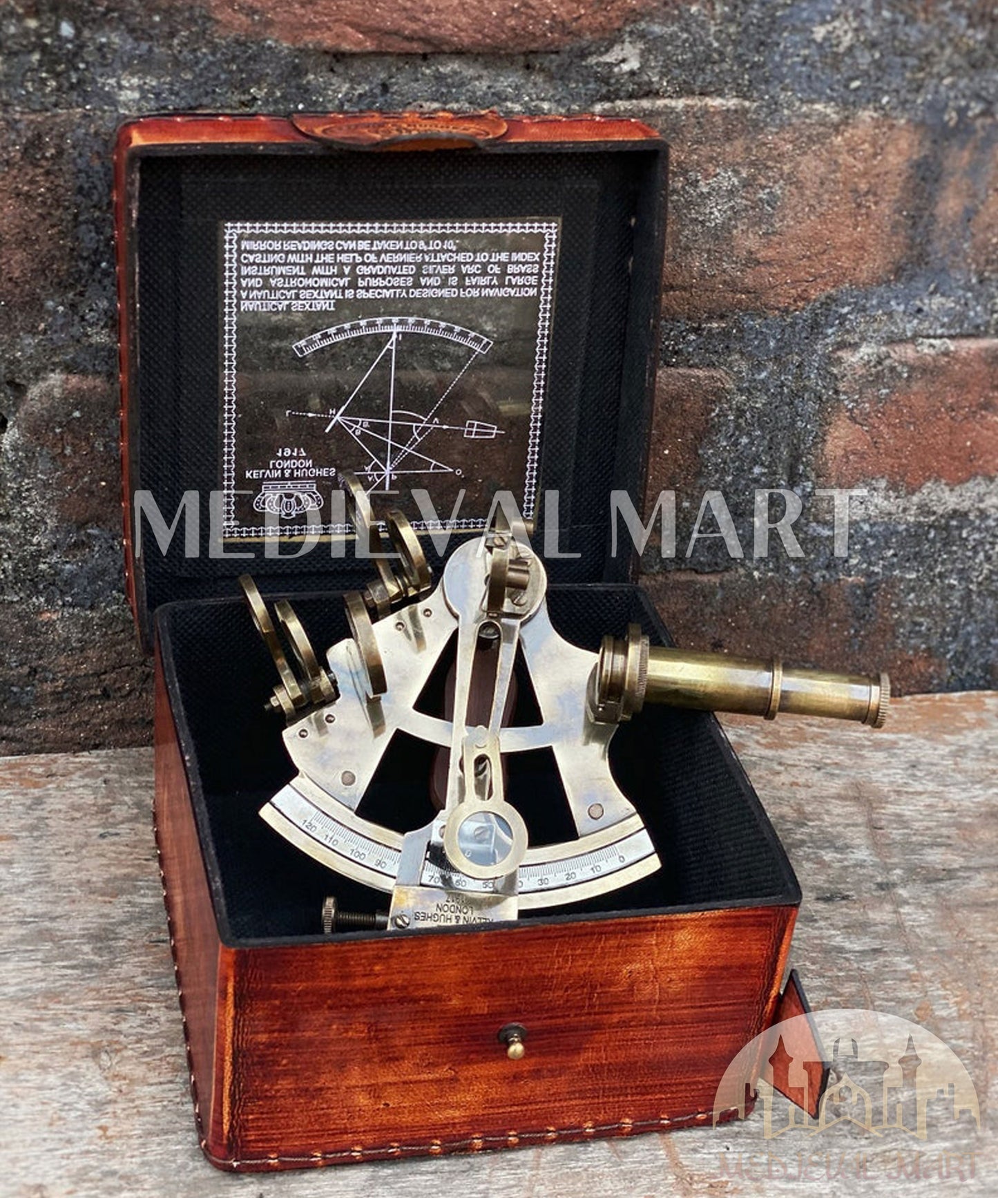 MEDIEVALMART Nautical Victorian Solid Brass Working Sextant W/H Cute Leather Case | Antique Finish - Navigational Instrument, Christmas Gifts