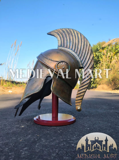 MEDIEVALMART Corinthian Greek Knight Crusader Spartan Helmet W/H Free Stand | 300 Props