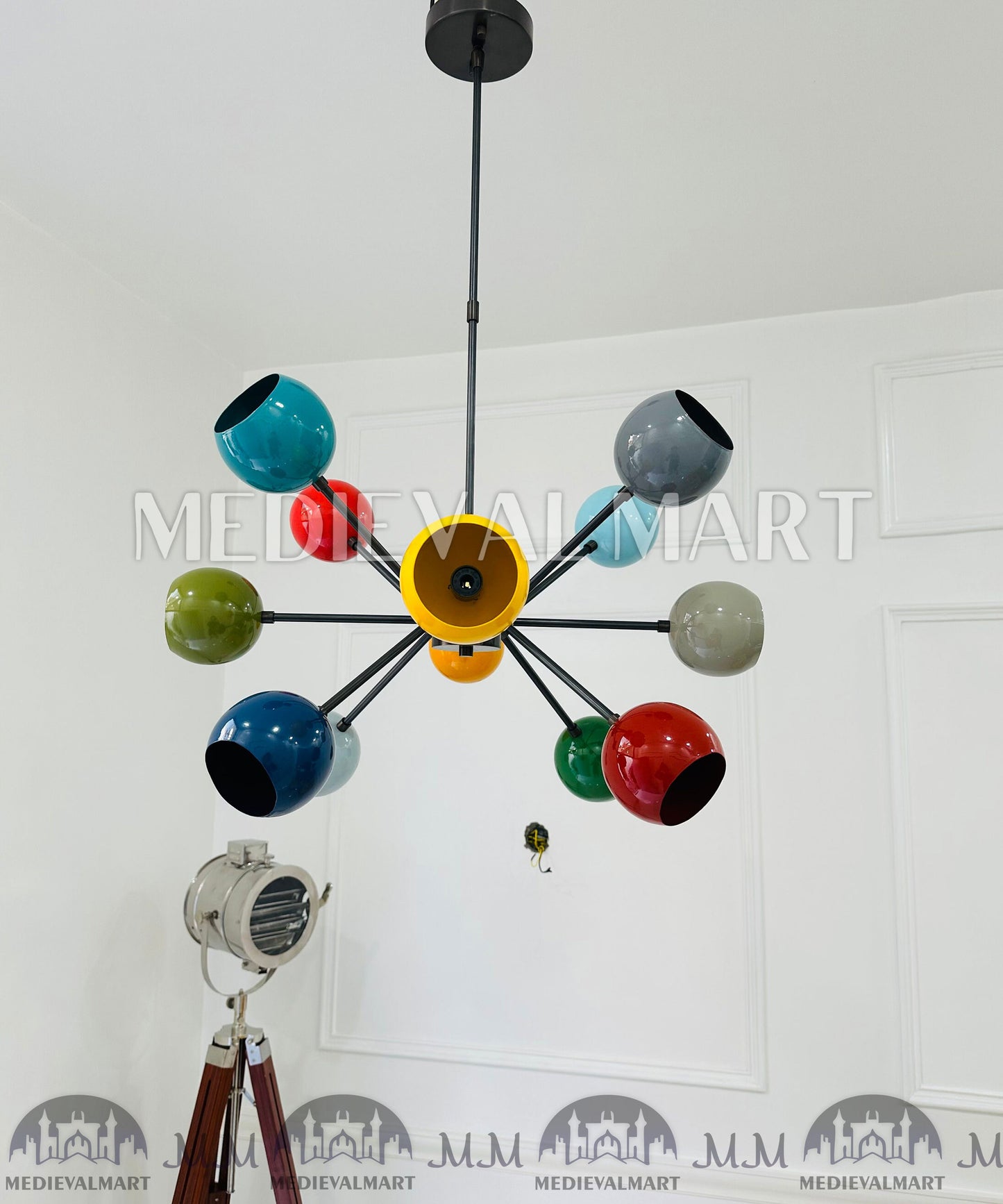 MEDIEVALMART Beautiful 12 Arms Multi Color Handcrafted Brass Sputnik Chandelier Modern Stilnovo Ceiling Light Fixture